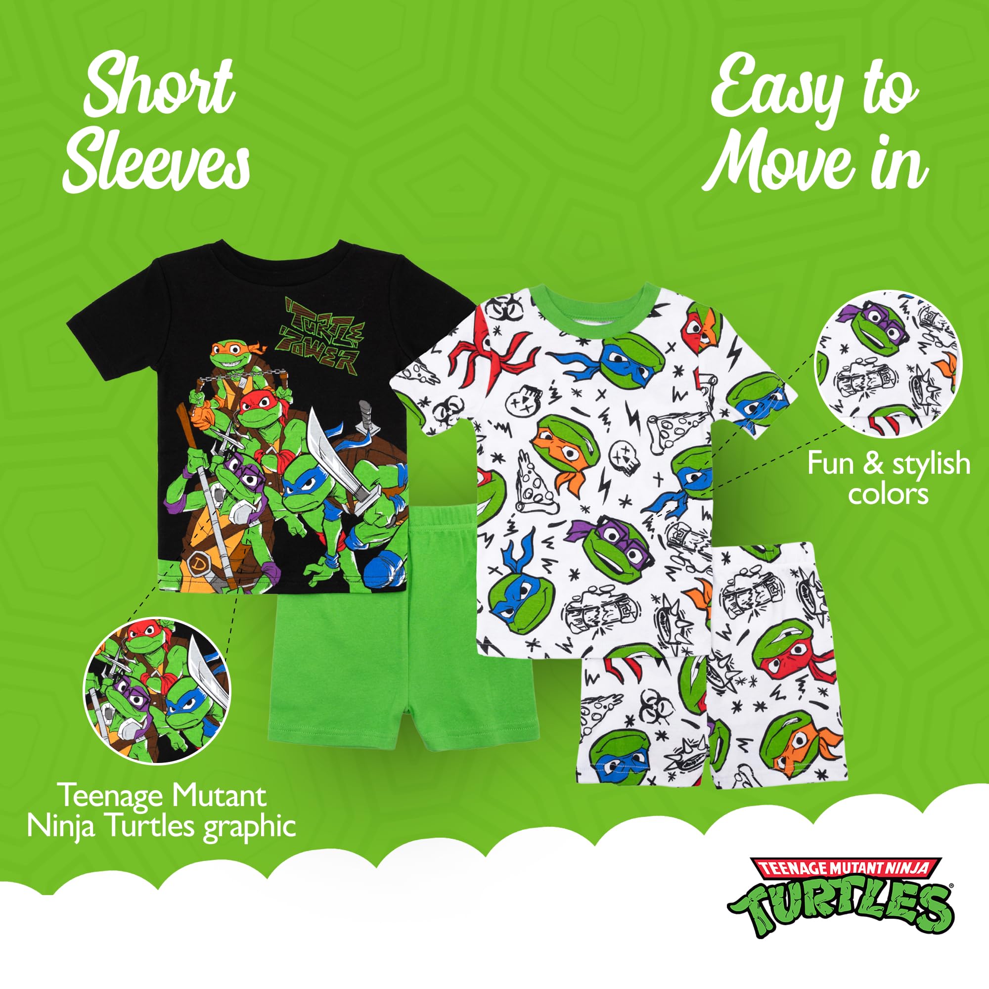 Nickelodeon Boys' 4-piece Snug-fit Cotton Short-Sleeve Matching Pajama Set, Soft & Cute for Kids