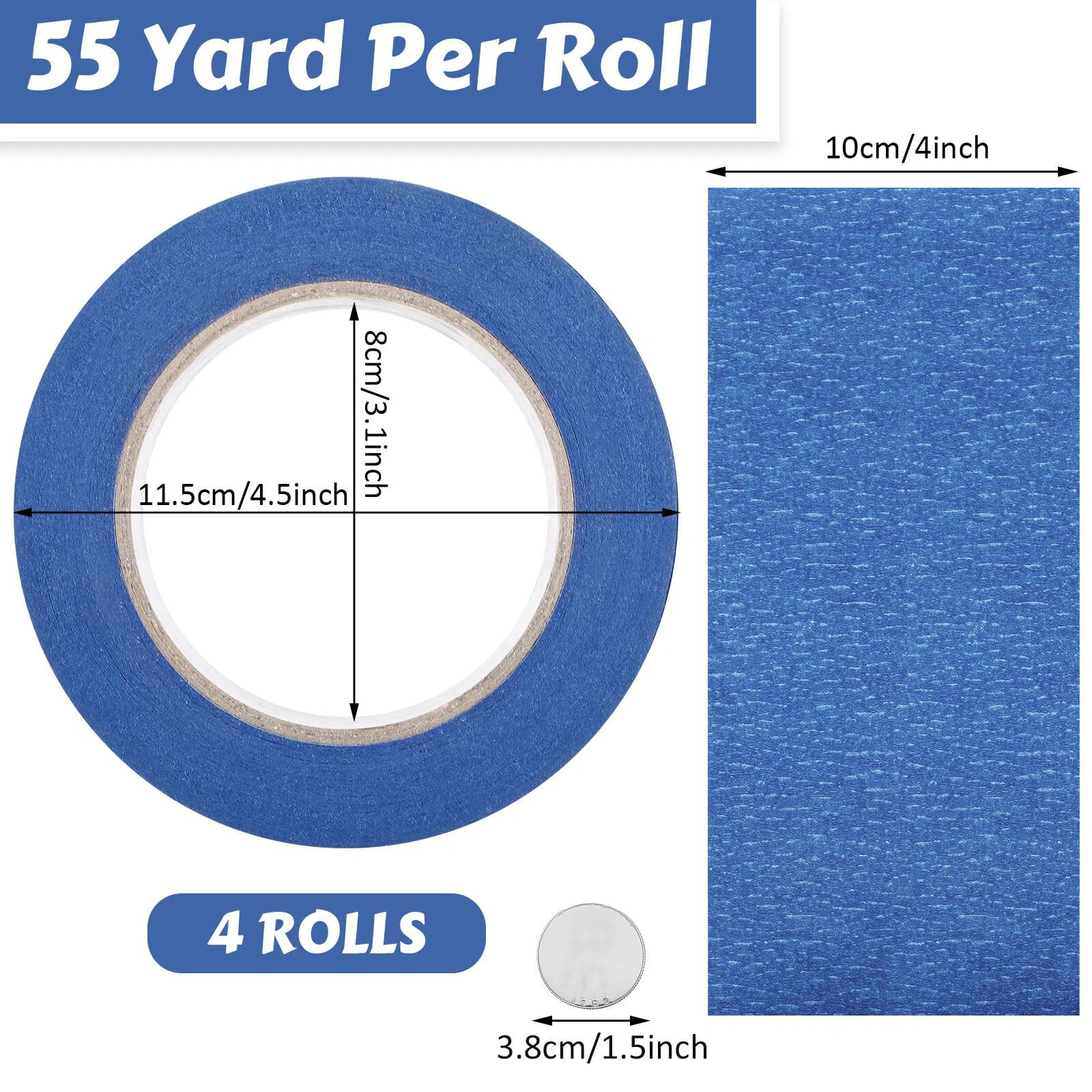 Fainne 12 Rolls Blue Painters Tape Bulk Multi Pack Safe Paint Paper Masking Tape for Wall Painting Decoration Supplies (Blue,1 Inch X 55 Yards)