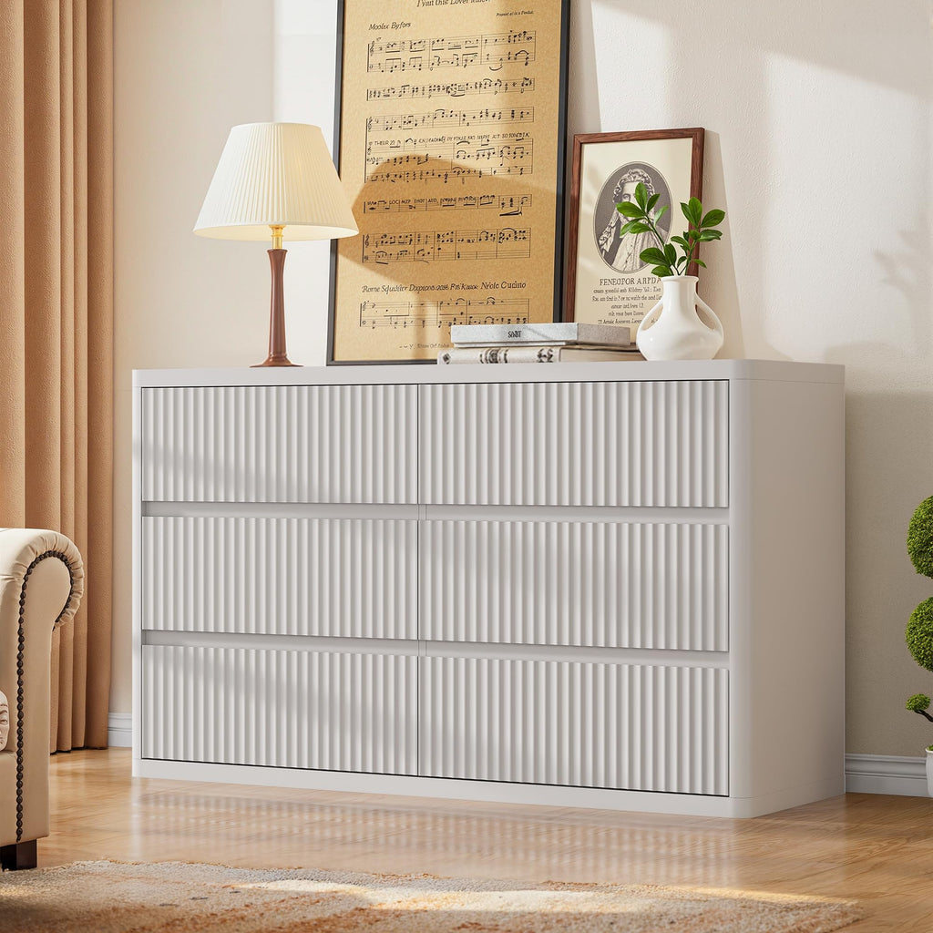 Standifurno Black 56" Tall Dresser for Bedroom, Fluted Modern 6 Drawers Deep Dressers, Wood Chest of Drawers with Handleless, Curved Profil Storage Closet Dressers for Bedroom, Living Room, Hallway