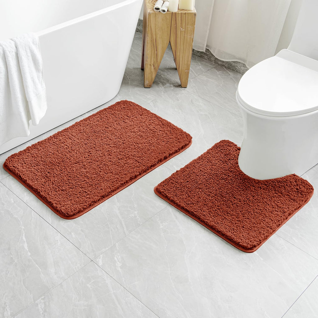 MIULEE Black Bathroom Rugs Set 2 Piece, Small Soft Absorbent Microfiber Bath Mat Set, Non Slip Quick Dry Machine Washable Plush Shaggy Bath Rugs for Bathroom Floor, Tub and Shower, 16x24 inches