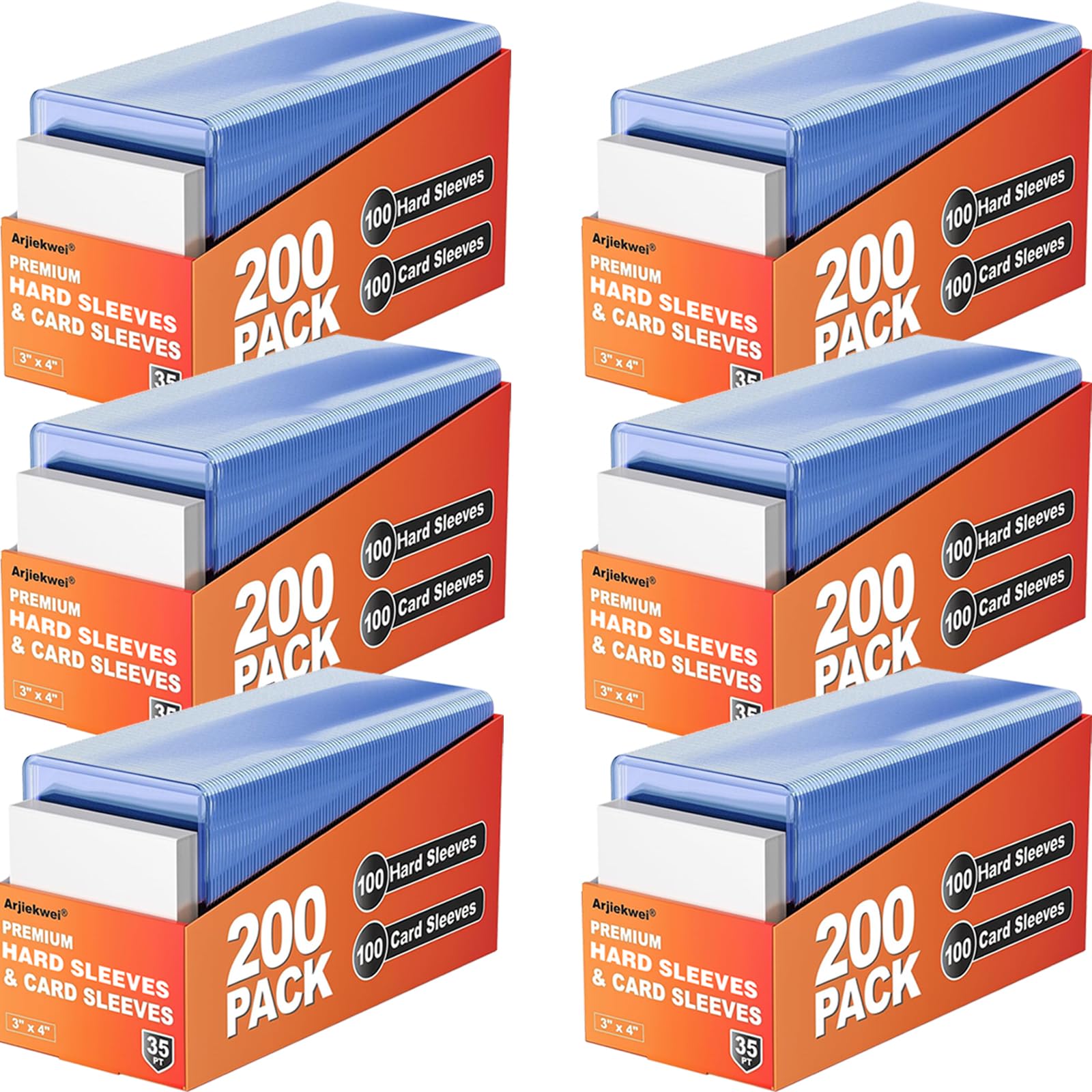 2000 Pack Card Sleeves Hard Plastic, Arjiekwei 3"X4" Baseball Cards Protectors Plastic, Premium Card Holder for Trading Sports Baseball Football Game Cards (1000 Rigid + 1000 Clear)