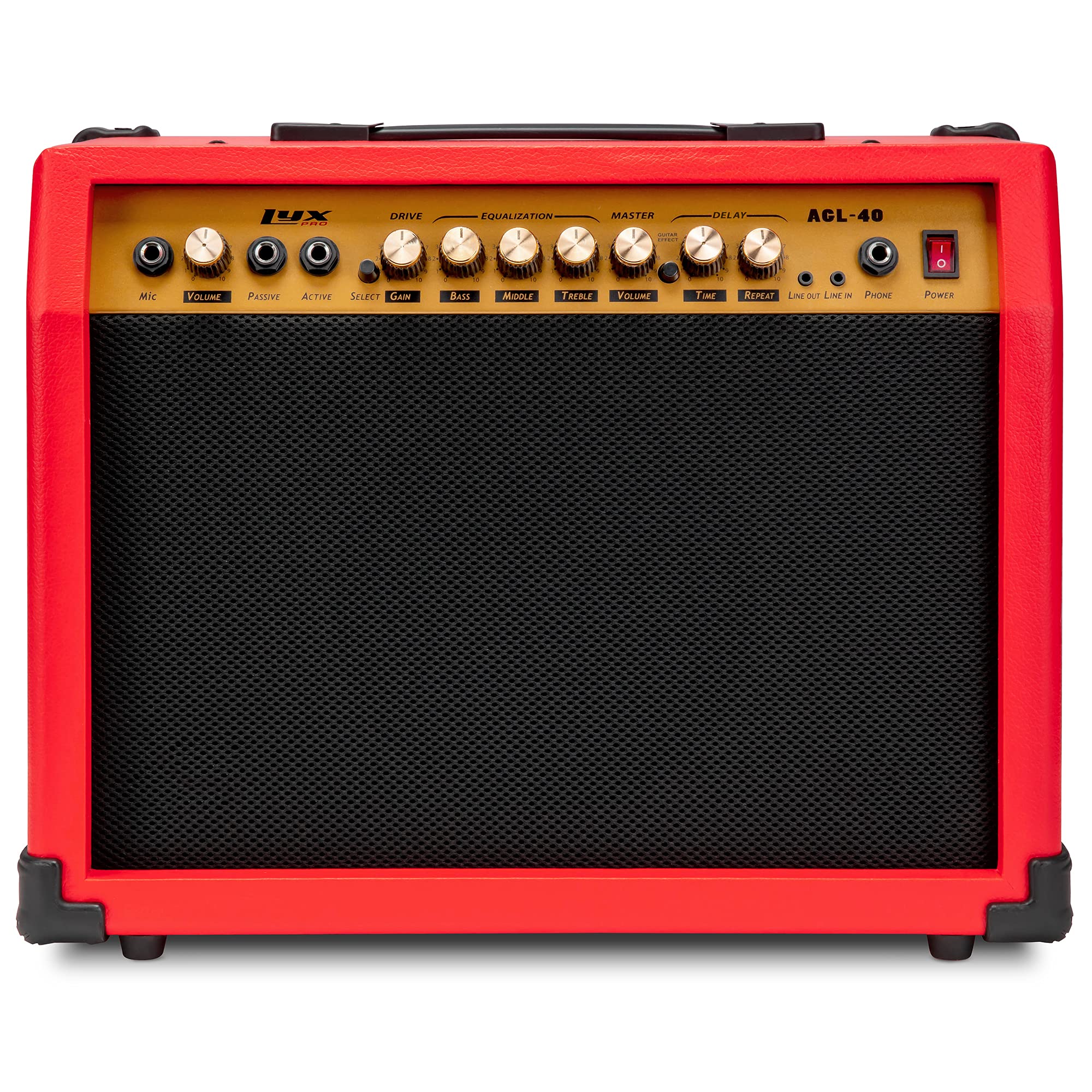 LyxPro Electric Guitar Amp 20 Watt Amplifier Built in Speaker Headphone Jack and Aux Input Includes Gain Bass Treble Volume and Grind - Black