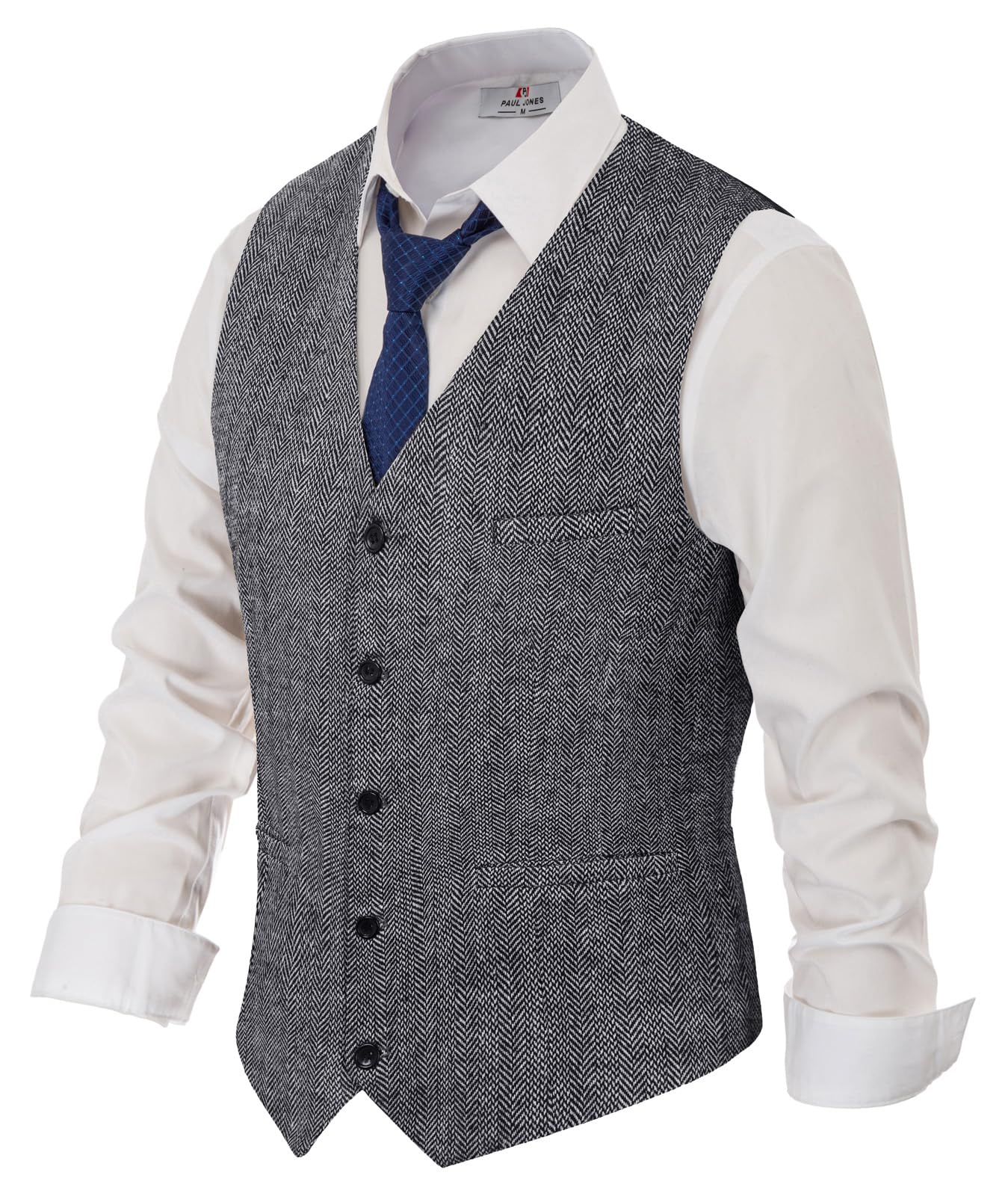 PJ PAUL JONES Men's Herringbone Tweed Suit Vest Casual Wool Blend Waistcoat