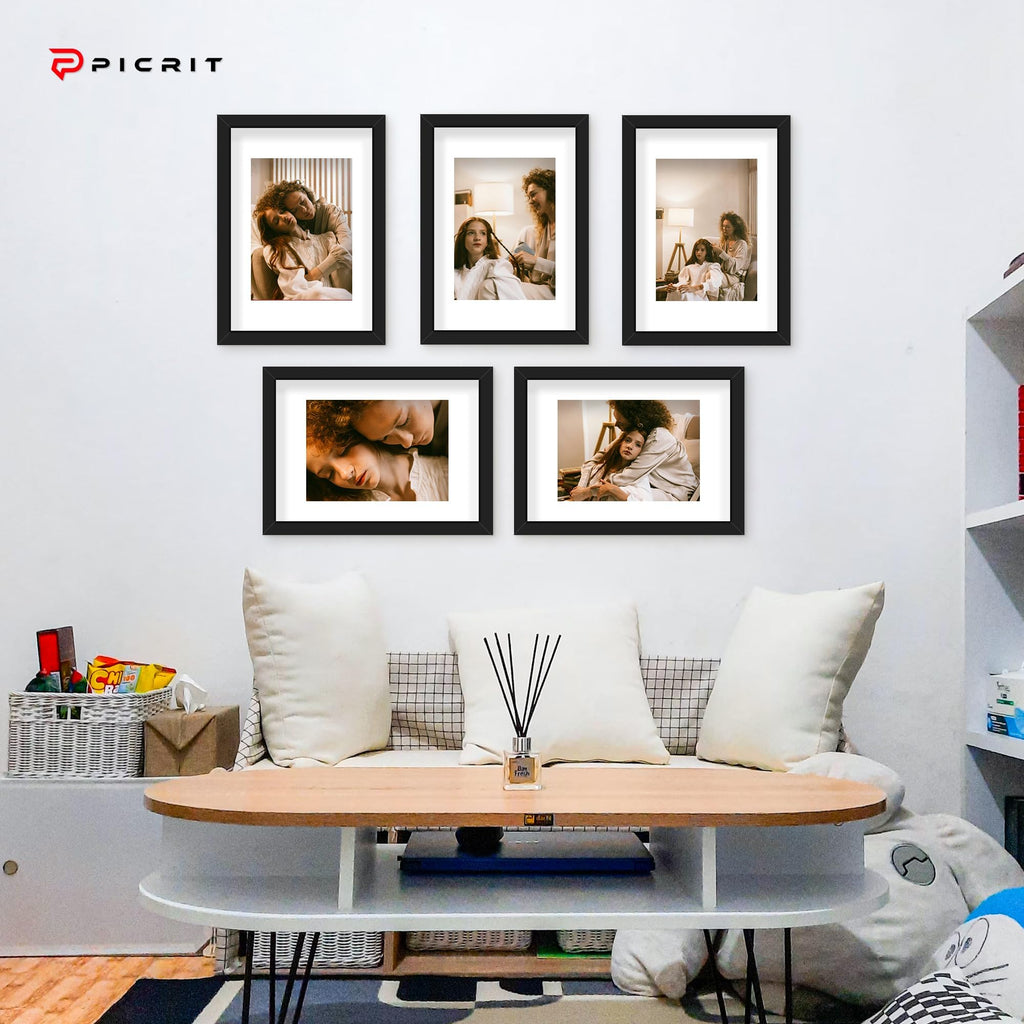 Picrit 24x34 Black Poster Frame 7 Pack, Display Pictures 20x30 Picture with Mat or 24 x 34 without Mat for Horizontal or Vertical Wall Mounting, Wall Gallery Photo Frames