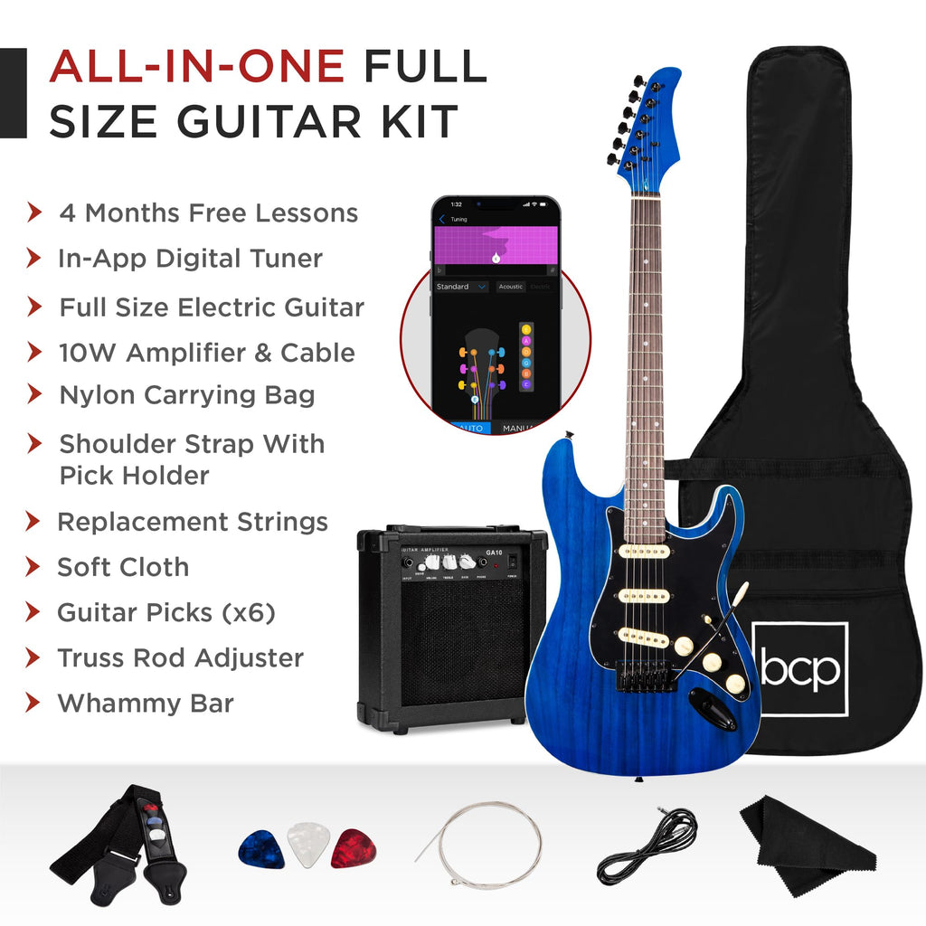 Best Choice Products 39in Full Size Beginner Electric Guitar Starter Kit w/Case, Strap, 10W Amp, Strings, Pick, Tremolo Bar - 3 Color Sunburst