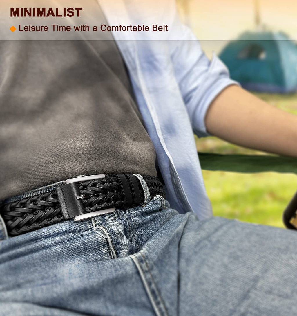 BULLIANT Mens Belts,Leather Woven Braided Belts for Gift Men Casual Jeans Golf