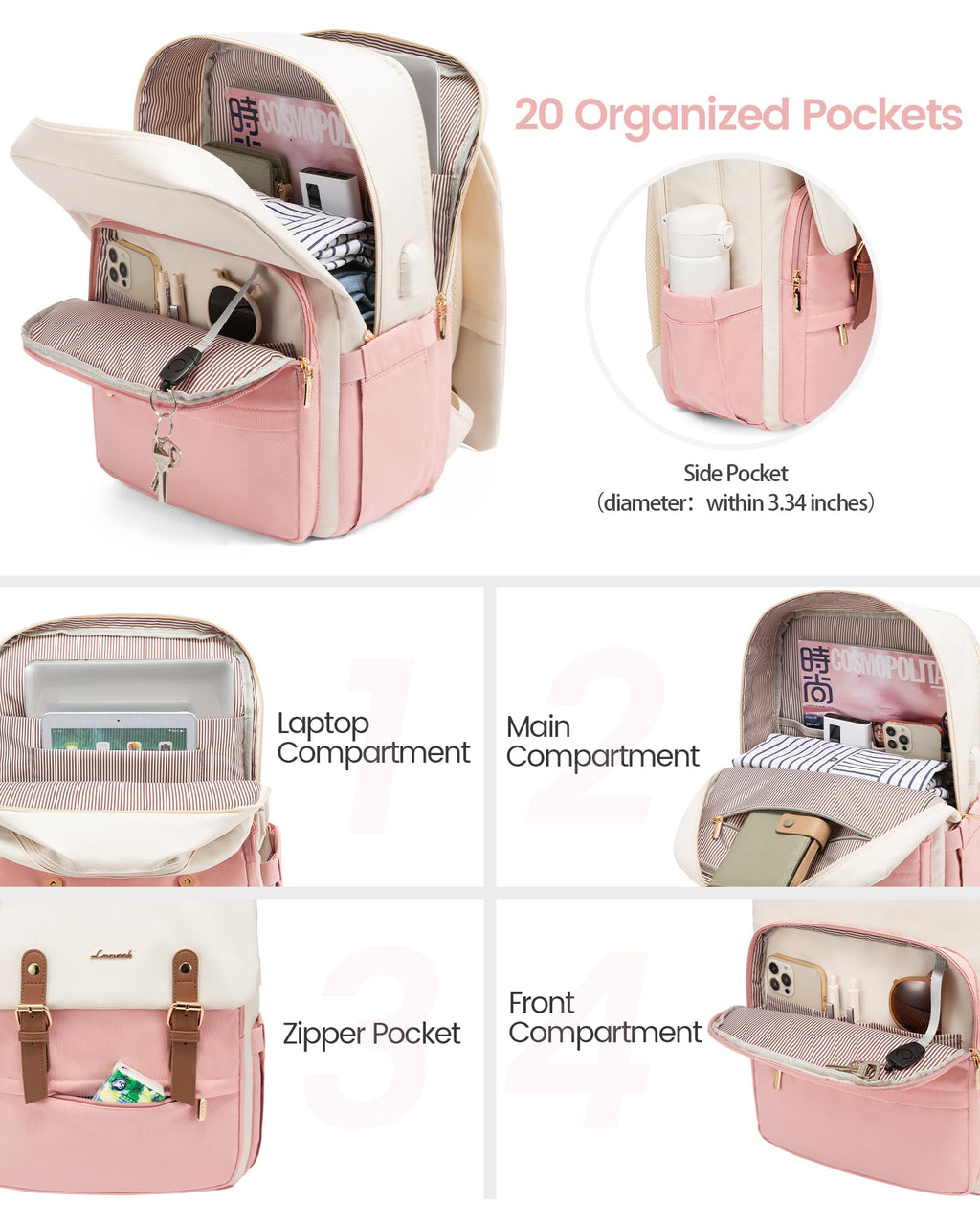 LOVEVOOK Laptop Backpack for Women, 15.6 Inch Vintage Travel Backpack Purse – Airline Approved Large Computer Bag, Lightweight for Nurse Teacher