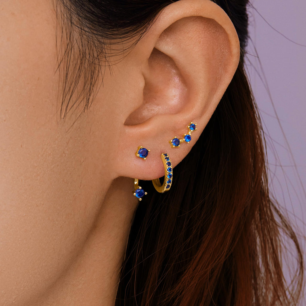 3 Pairs Dainty Small Earrings Set for Women Trendy, Birthstone Stud Huggie Hoop Jacket Stack for Cartilage Helix, Gold Plated Hypoallergenic Cute Women Fashion Accessories Western Jewelry Gifts