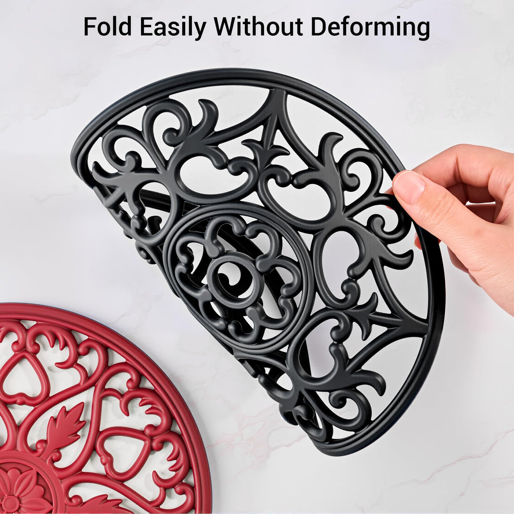 SMARTAKE 6 Set Silicone Trivet Mats for Hot Dishes, Heat Resistant Pots and Pans Holders, Non-Slip Flexible Hot Pads Coasters for Countertops Table, Modern Kitchen Decor Accessories (Black)