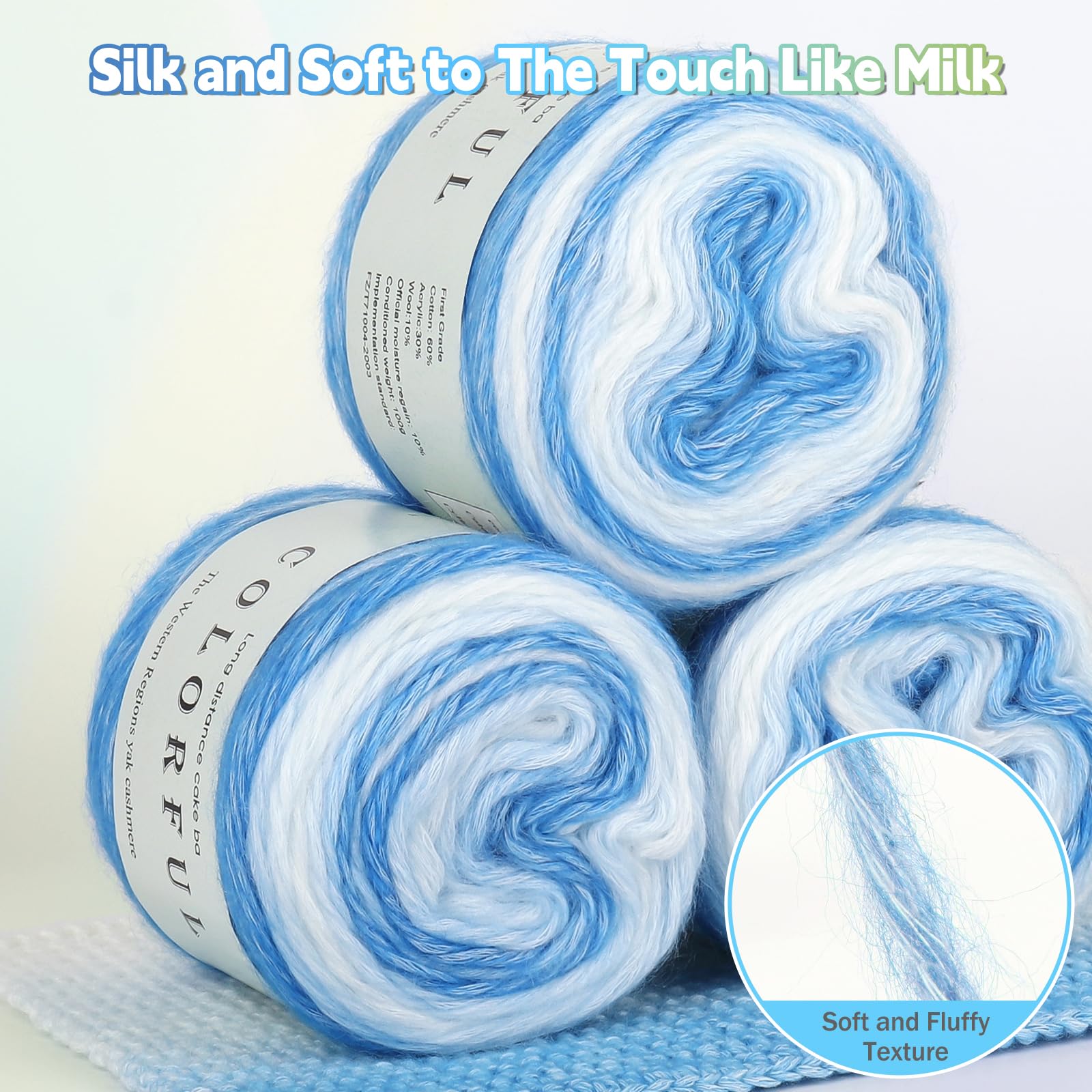 Katech Fairyland Yarn for Crocheting Knitting-Gradient Yarn Cake-4 Pack of 100g/3.52 oz-Soft DK Light Weight #3-60% Cotton 30% Acrylic 10% Wool-Perfect for Scarves, Shawls, Blankets and Garments(A)