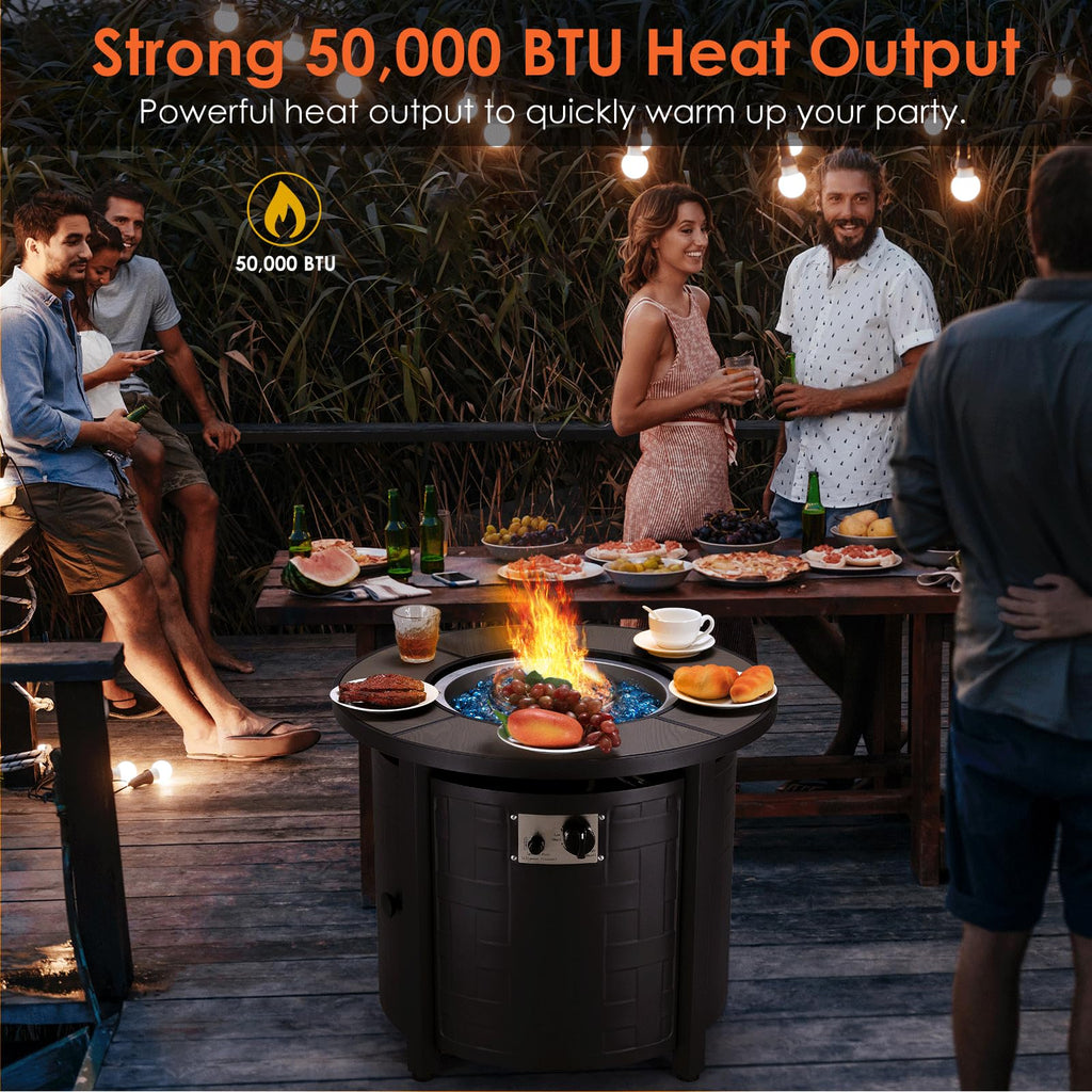 TLGREEN Propane Fire Pit Table 30 Inch Round – 50,000 BTU Outdoor Fire Pit with Lid, Converts to Patio Coffee Table, Certified, Includes Waterproof Cover & Blue Fire Glass(Grey)