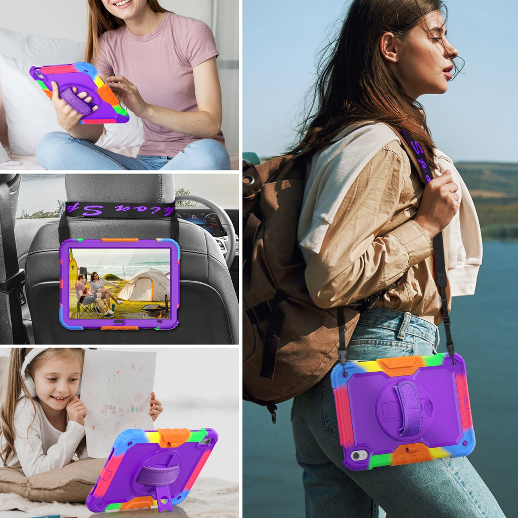 HXCASEAC Case for iPad 9th/8th/7th Generation 10.2 inch, with Pencil Holder, Screen Protector, Hand Strap, Heavy Duty Protective for iPad 9/8/7 Case 10.2-inch 2021/2020/2019, Orange