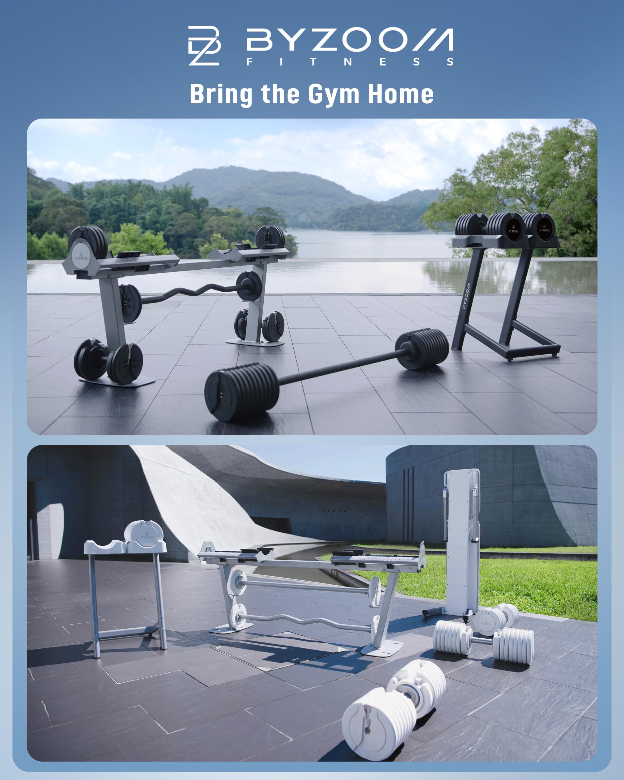 BYZOOM FITNESS Pure Series Adjustable Dumbbell - 12.5/25/27.5/50/55/75lb - ONE UNIT OR PAIR(check QTY before purchase) - 5-in-1/ 10-in-1 / 15-in-1 / 21-in-1 Flexible Hand Weights for Home Apartment Garage Gym, Strength Training & Fitness Workouts, White O