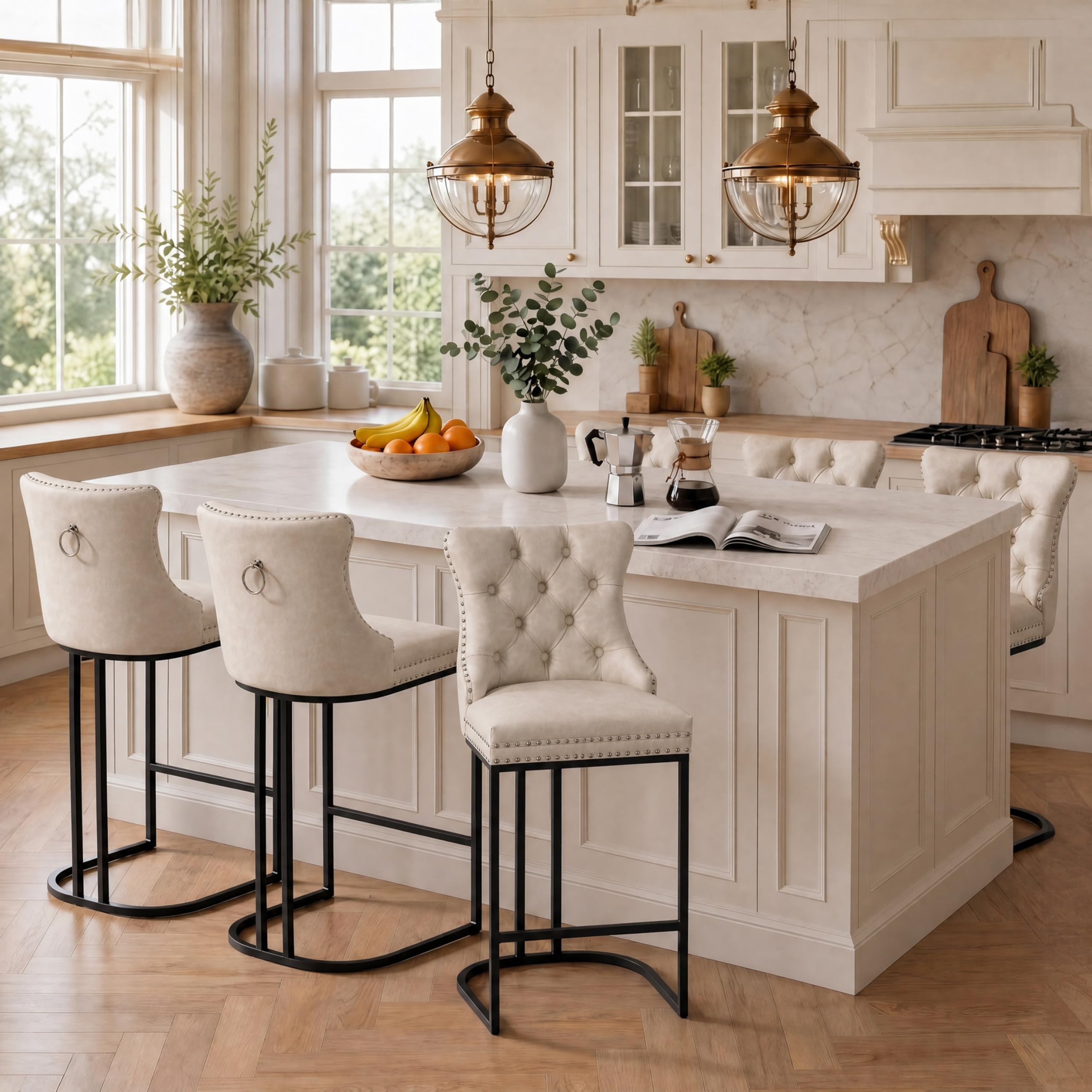 UVV Counter Height Bar Stools Set of 1, 26" Modern Barstools with Back, Velvet Upholstery Counter Chairs with Metal Legs for Kitchen Island, Bar, Counter, Beige