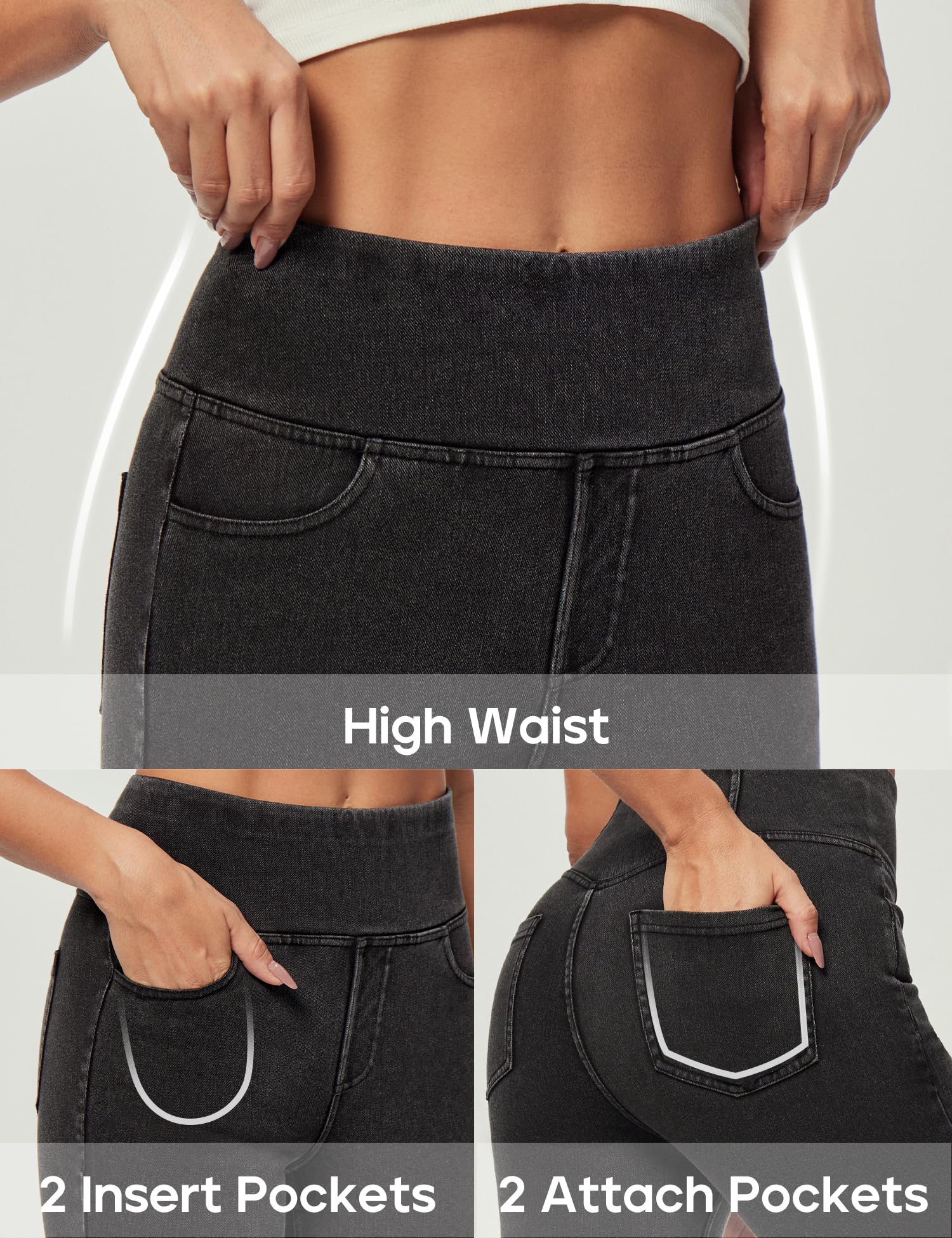 Heathyoga Stretchy Jeans for Women Trendy High Waist Pull On Jeggings Tummy Control Womens Skinny Jeans Leggings with Pockets