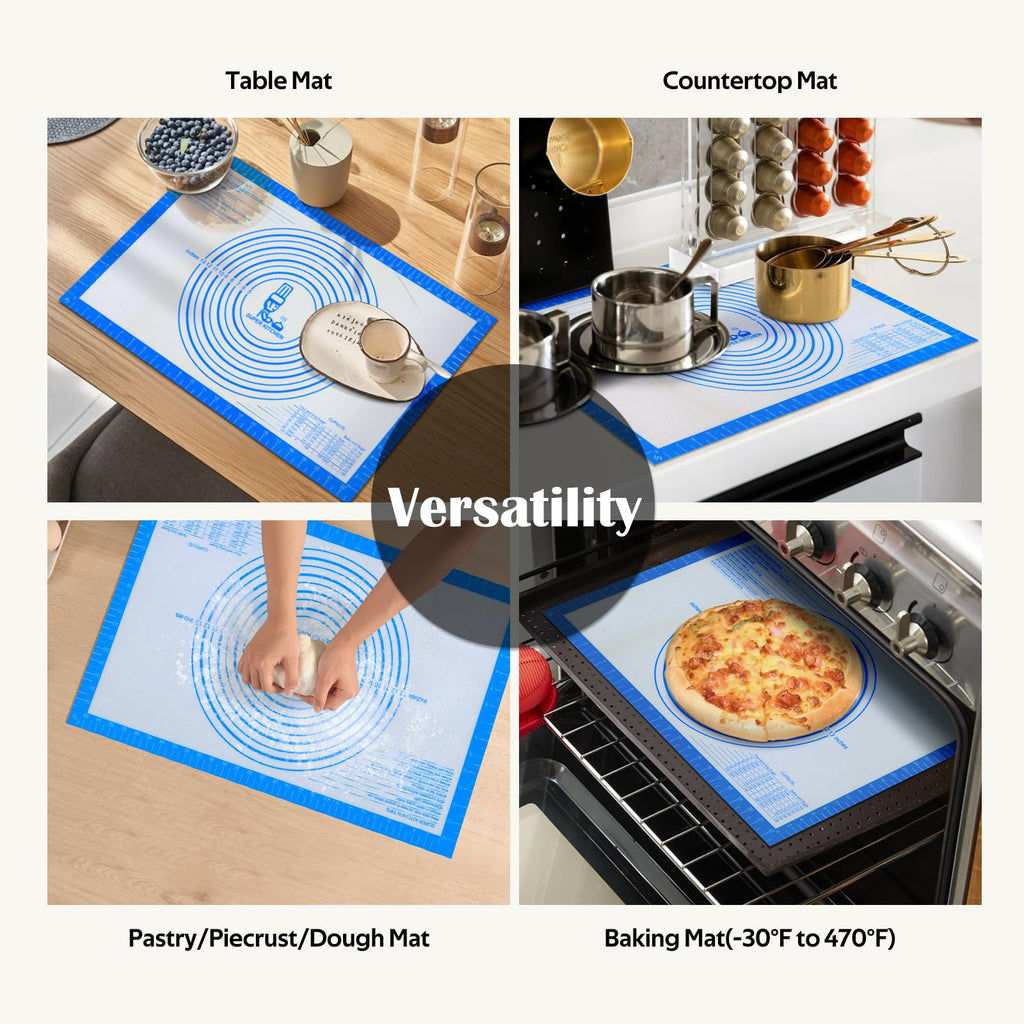 Nonstick Silicone Pastry Baking Mat Large with Measurements 16''By 20'' for Silicone Baking Mat, Counter, Dough Rolling/Pie Crust Pad By Folksy Super Kitchen (16×20, Blue)