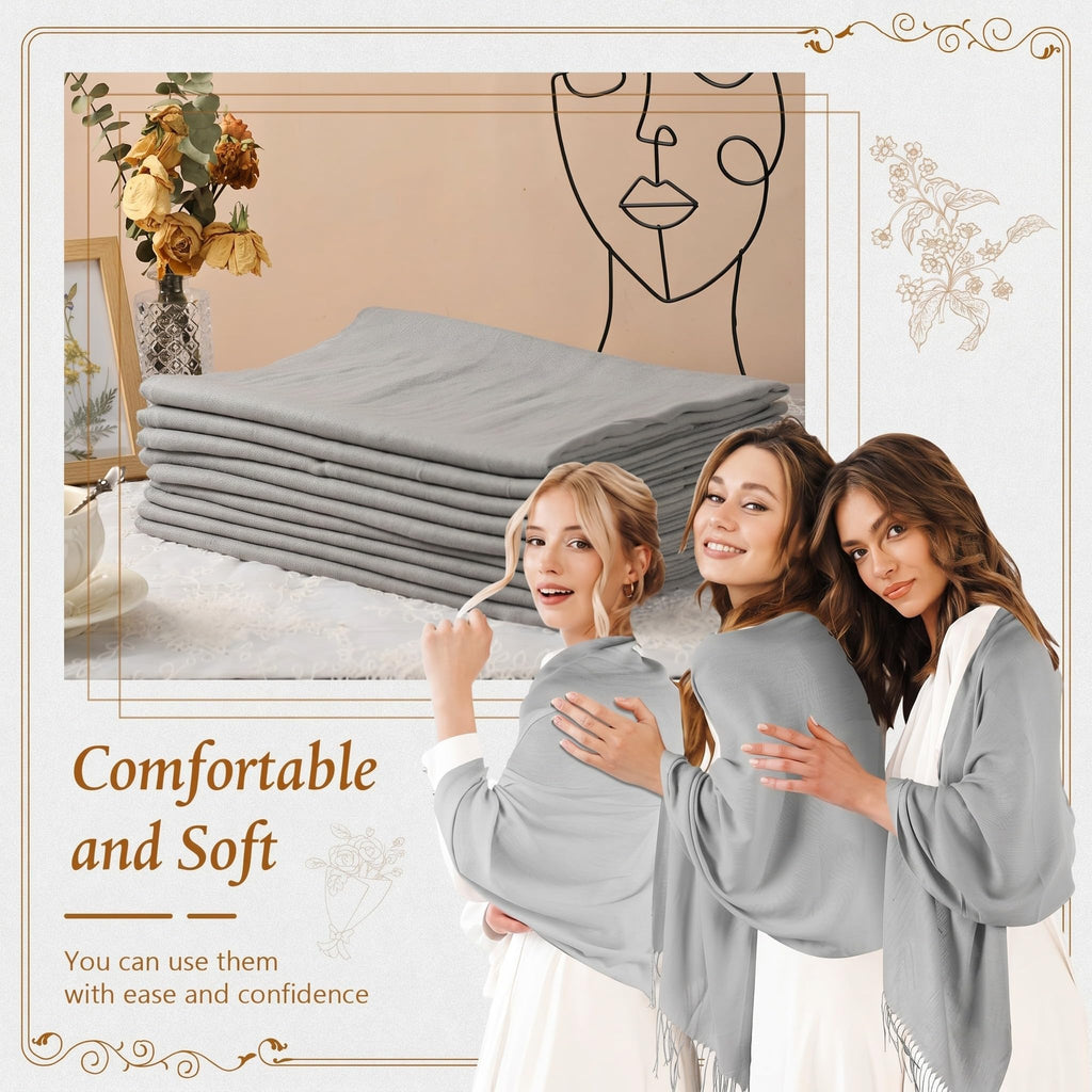 Ramede 50/100 Bulk Wedding Shawl Scarf for Women 79 x 28 Guests Shawl Wraps Gifts for Women Bridal Shawls with Thank Cards
