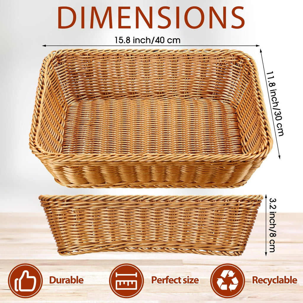 Eccliy 6 Pack Wicker Bread Baskets 15.8 Inch Woven Serving Basket for Gifts, Poly Wicker Storage Rectangle Rattan Display Trays for Bread Food Vegetables Fruit Snacks Tabletop Restaurant Home
