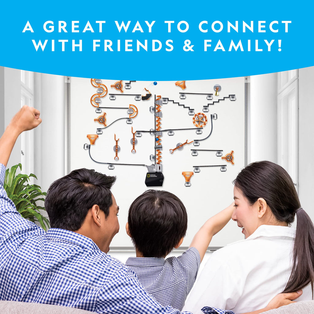 National Geographic Magnetic Marble Run - 75-Piece STEM Building Set for Kids & Adults with Magnetic Track & Trick Pieces & Marbles for Building A Marble Maze, STEM Project