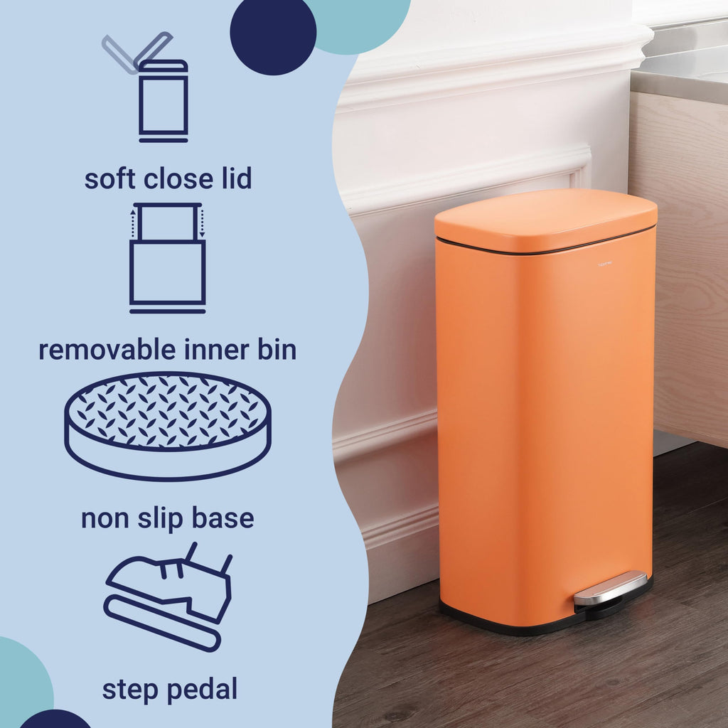 happimess HPM1011B Curtis 8-Gallon Step-Open Trash Can with Soft-Close Lid, Modern, Minimalistic, Fingerprint Proof for Home, Kitchen, Laundry Room, Office, Bedroom, Bathroom, Black