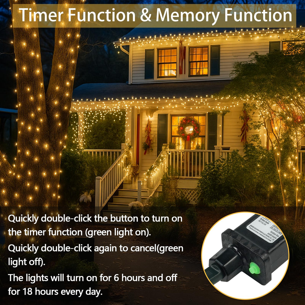 Connectable 100 LED String Lights Indoor Outdoor, 33FT Warm White Christmas Lights Waterproof, 13 Modes with Timer, Twinkle Fairy Lights Plug in Clear Wire for Christmas Tree, Bedroom, Classroom Decor