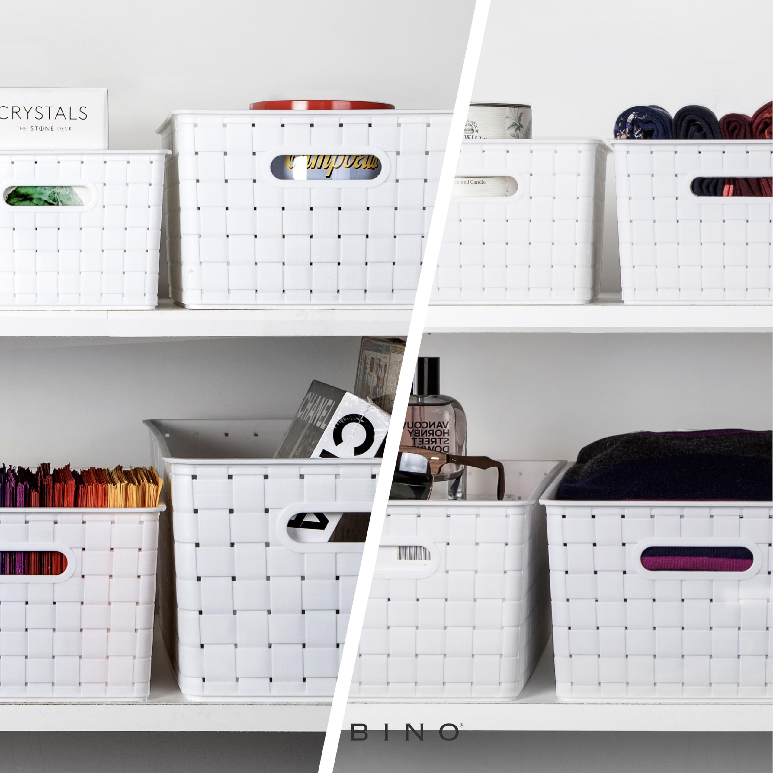 BINO Plastic Basket, Small White, 5 Pack - Rectangular Cabinet Organizer, Multi-Use Storage Basket, Drawer and Cabinet-Friendly, Portable, Durable, Space Efficiency, Stock Management