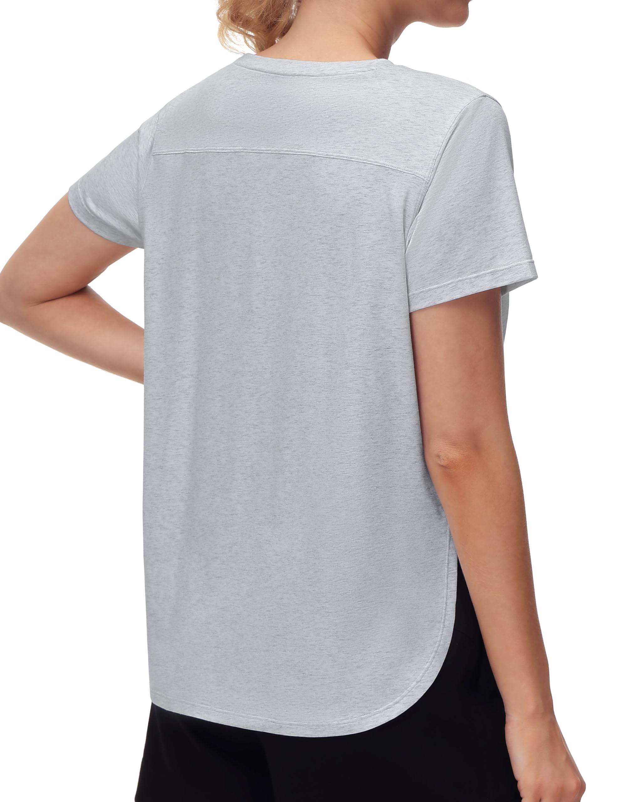 THE GYM PEOPLE Women's Workout T-Shirts Loose Fit Short Sleeve Cotton Running Basic Tee Tops with Split Hem