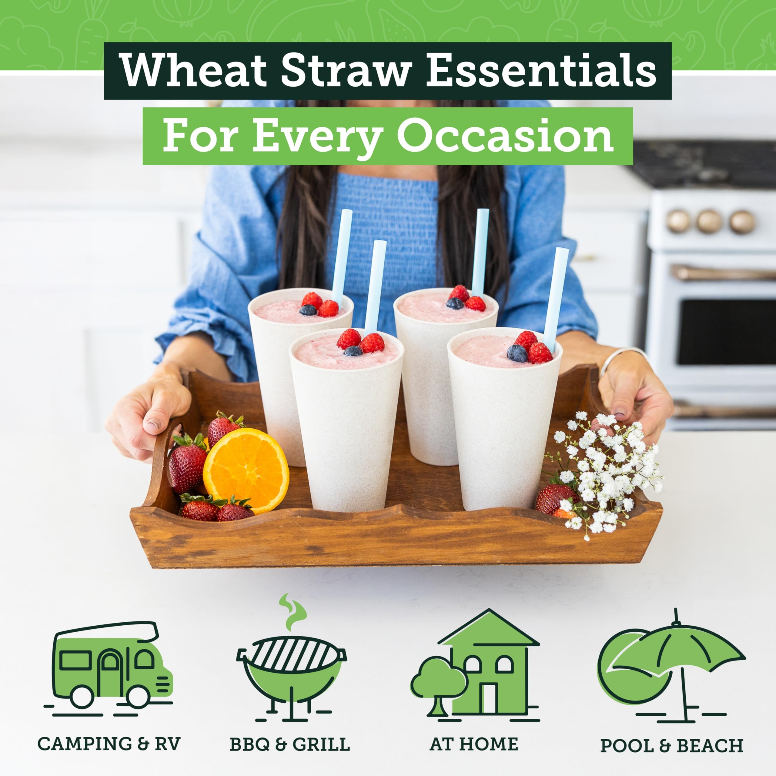 Grow Forward Premium Wheat Straw Cups - 13 & 20 oz Unbreakable BPA Free Hard Plastic Cups - Reusable Lightweight Plastic Drinking Glasses for Kitchen, Outdoor, Water, Camping, RV - Midnight