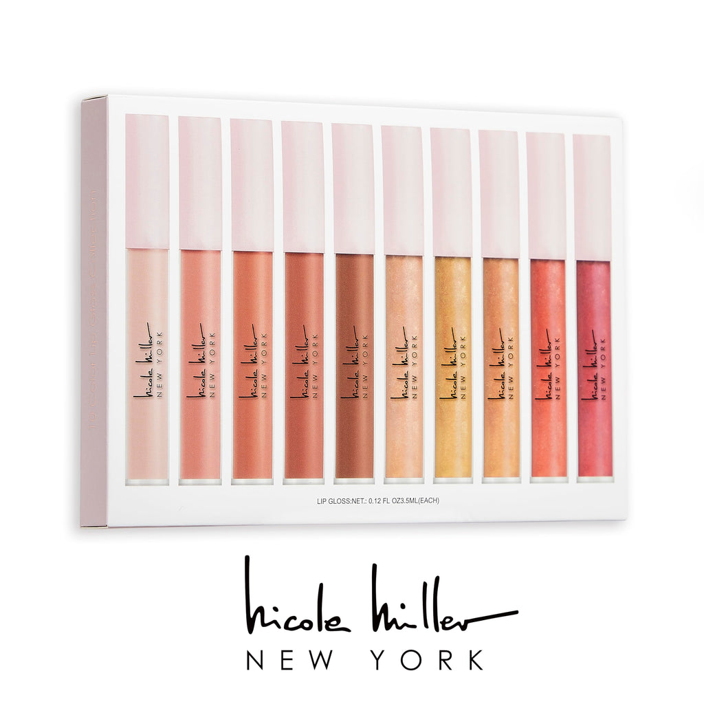 Nicole Miller Lip Gloss Collection Shimmery Glosses for Women and Girls Long Lasting Color Set with Rich Varied Colors, Flowery Pink, 10 Count (Pack of 1)