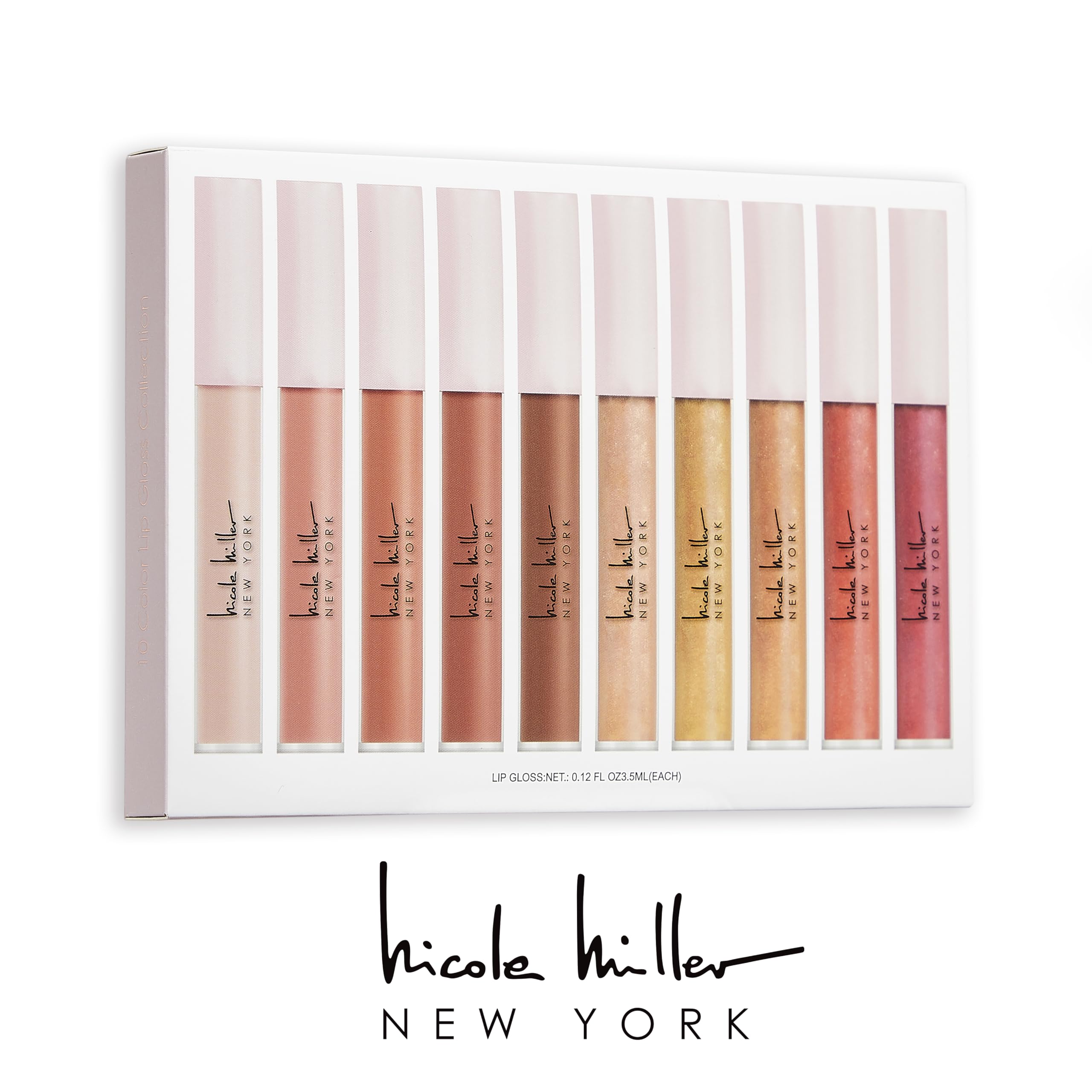 Nicole Miller Lip Gloss Collection Shimmery Glosses for Women and Girls Long Lasting Color Set with Rich Varied Colors, Flowery Pink, 10 Count (Pack of 1)