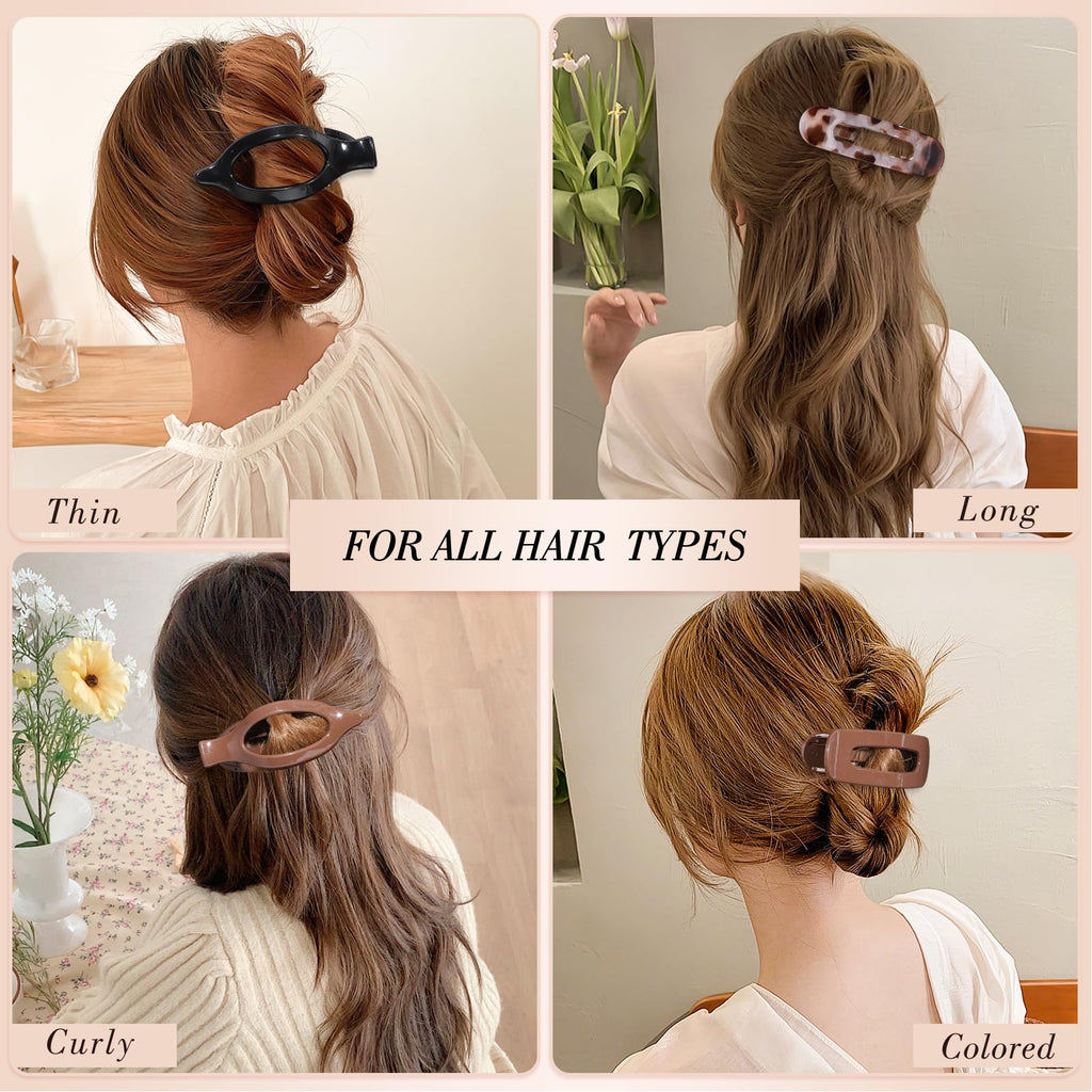 Obeoby 8 Pcs Flat Claw Clips for Women, Strong Hold French Flat Hair Clips for Thick Thin Hair Barrettes Accessories Round Large Medium (Tortoiseshell)