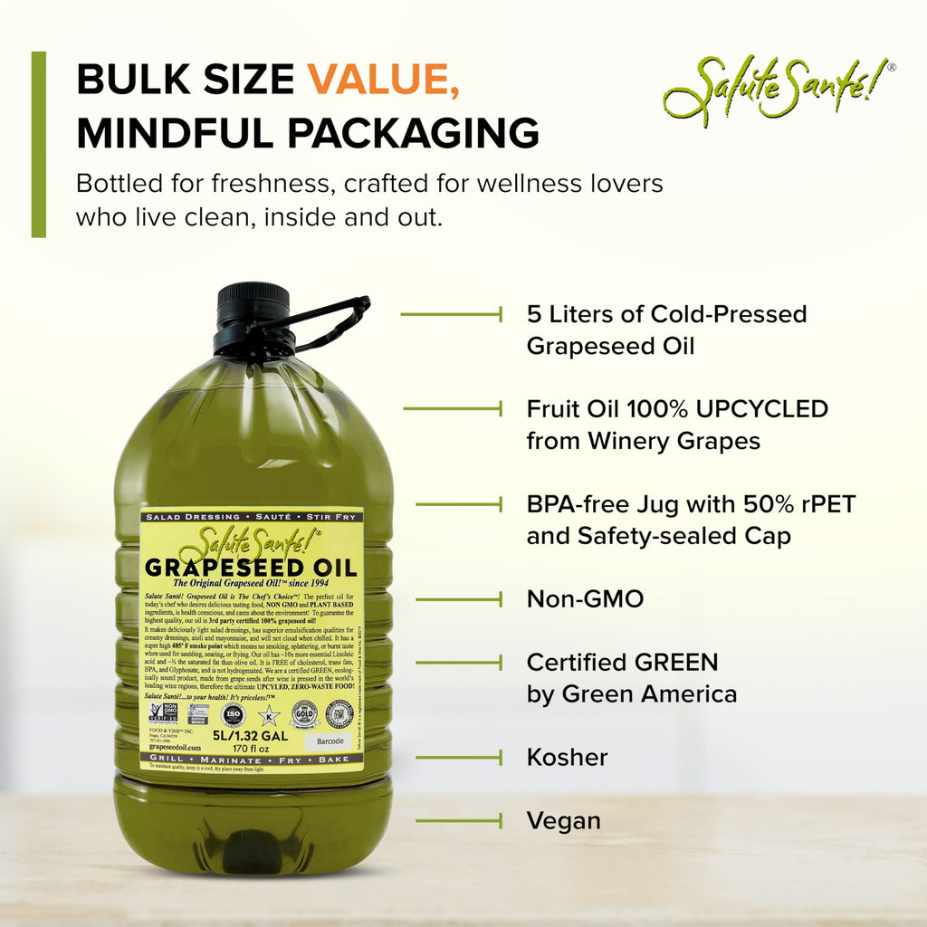 Salute Santé! Cold Pressed Grapeseed Oil – 500 ml 1-Pack — cooking oil, grapeseed oil — High Smoke Point, Neutral Flavor, Ideal for Frying, Baking & Salad Dressings Gourmet kitchen essential