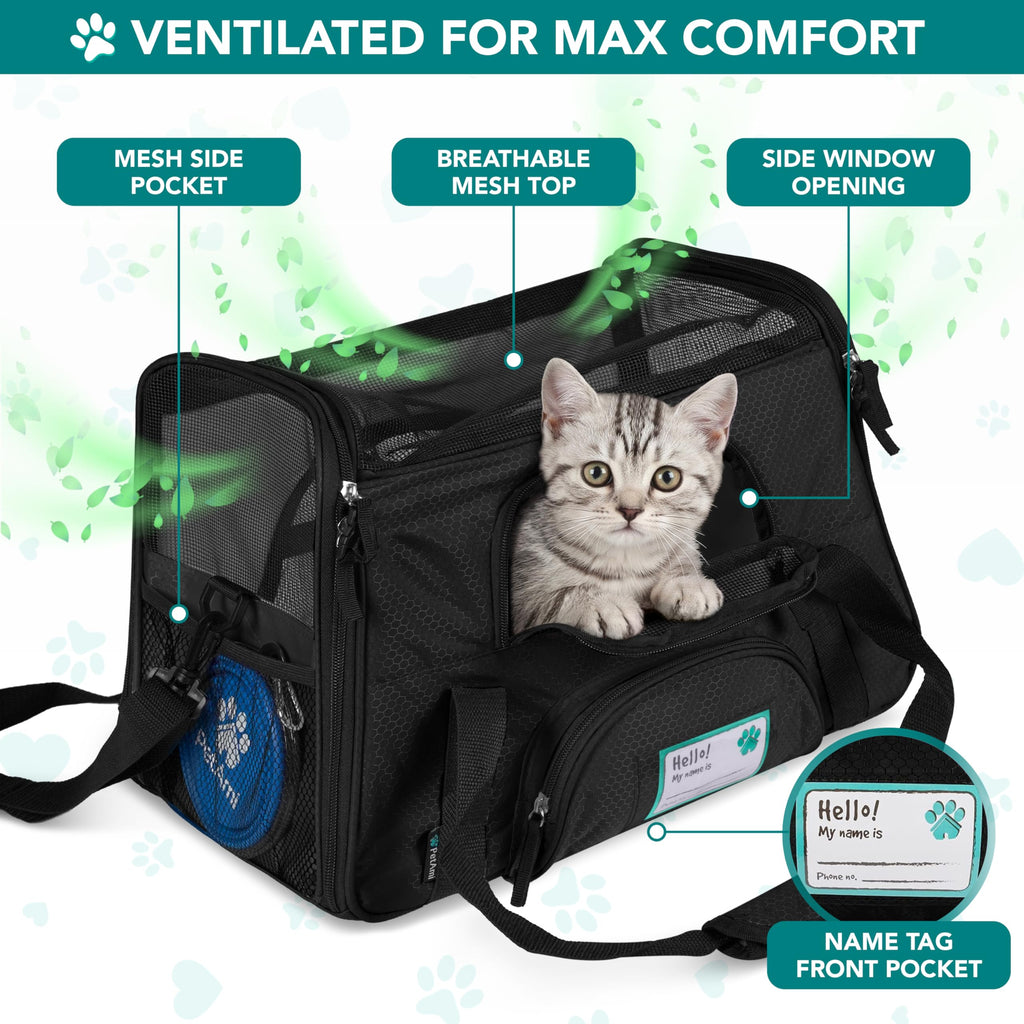 PetAmi Airline Approved Pet Carrier for Cats & Small Dogs, Soft Sided TSA Travel Carrier Bag with Sherpa Bed, Breathable Mesh Ventilation, Collapsible Bowl, Fits Under Seat, Up to 18 lbs, Small Black