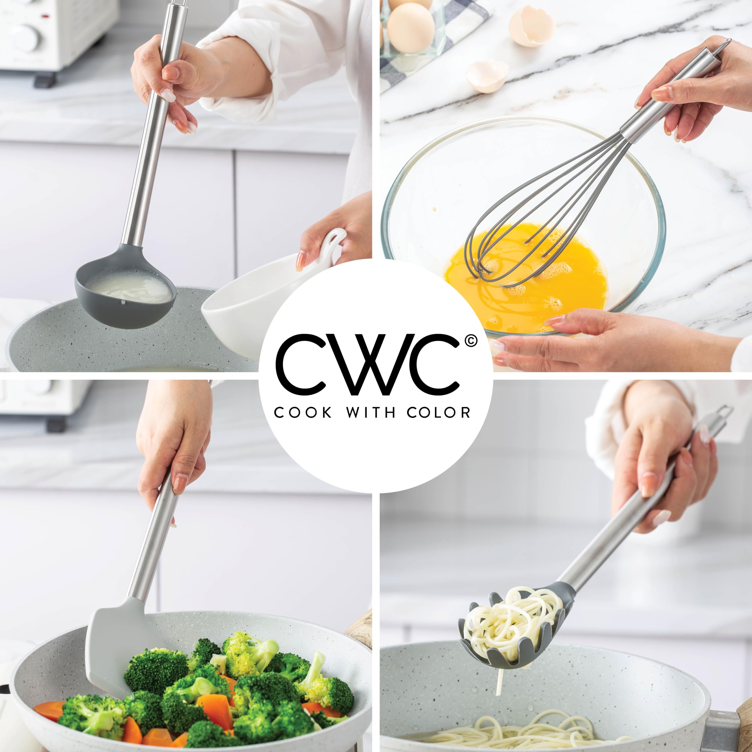 COOK WITH COLOR Silicone Cooking Utensils, Kitchen Utensil Set, Easy to Clean Silicone Kitchen Utensils, Cooking Utensils for Nonstick Cookware, Kitchen Gadgets Set with Holder, 10 Pieces