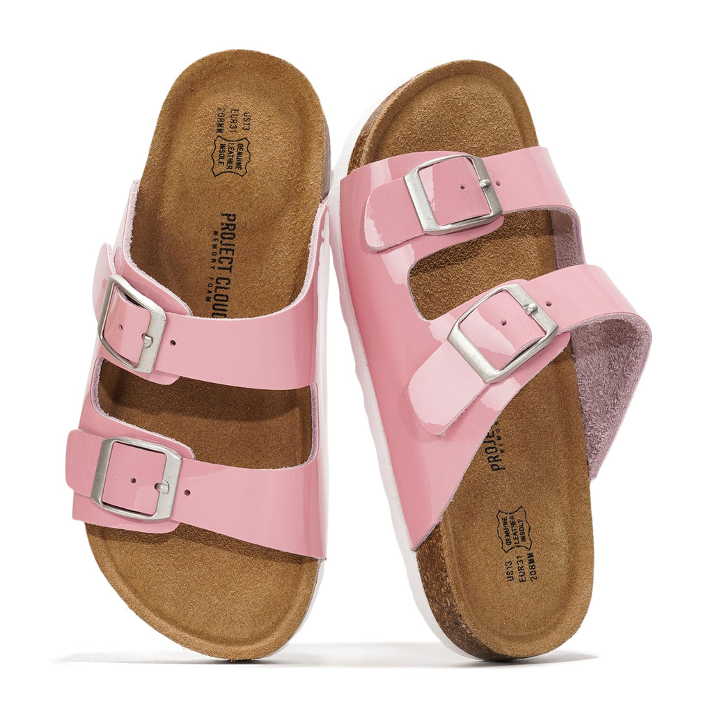 Project Cloud Kids Sandals 100% Genuine Leather - Natural Cork Footbed Non-Slip Slides for Kids - Lightweight Boys & Girls Sandals - Water-Resistant Girls & Boys Sandals