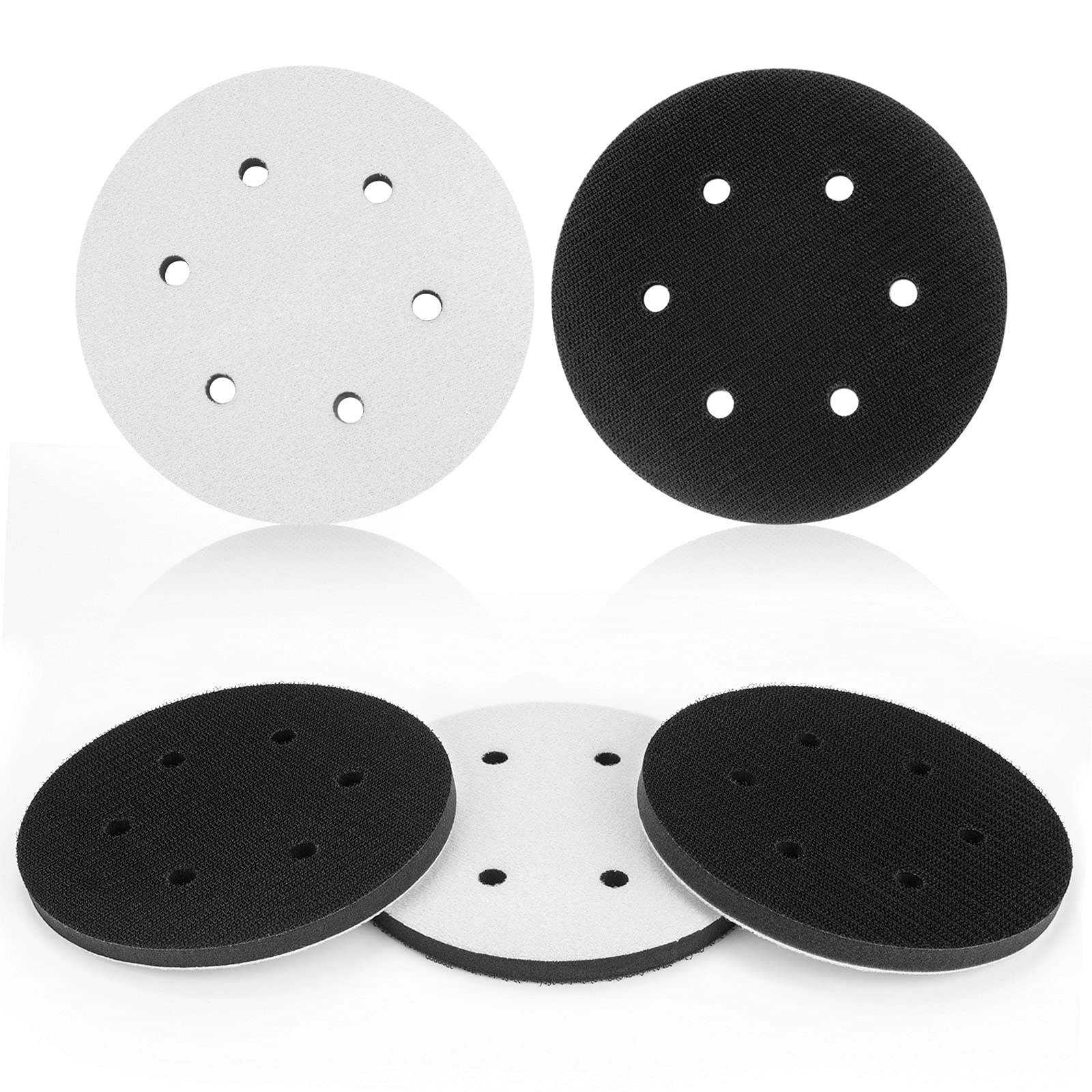 5 Pack 5 Inch 8 Holes Soft Density Interface Pads Hook and Loop 5" Sponge Cushion Buffer Backing Pad (Set of 5)