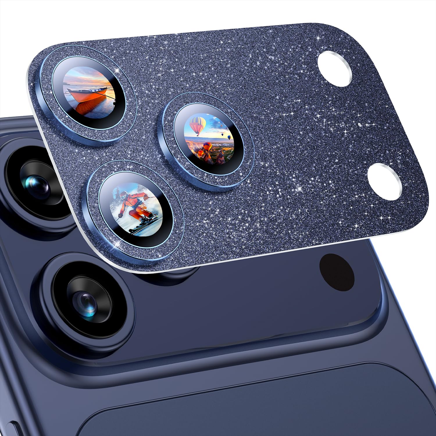 Uyiton Compatible with iPhone 17 Camera Lens Protector - [Not Easy to Break][Strong Adsorption][Case-Friendly] Metal Tempered Glass Rear Camera Screen Cover - Black