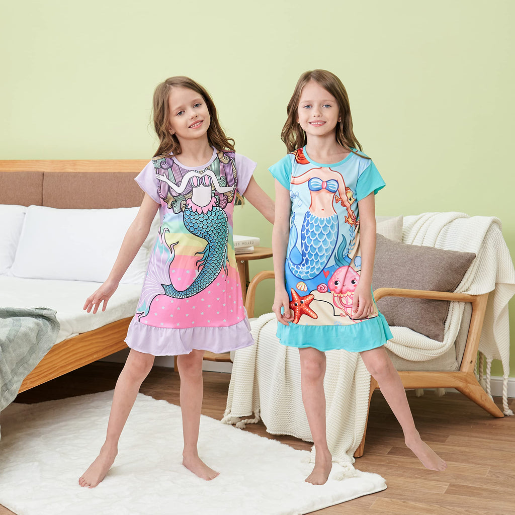 Nightgowns for Girls Kids Pajamas Princess Dress Sleepwear Night Gown 3-10 Years