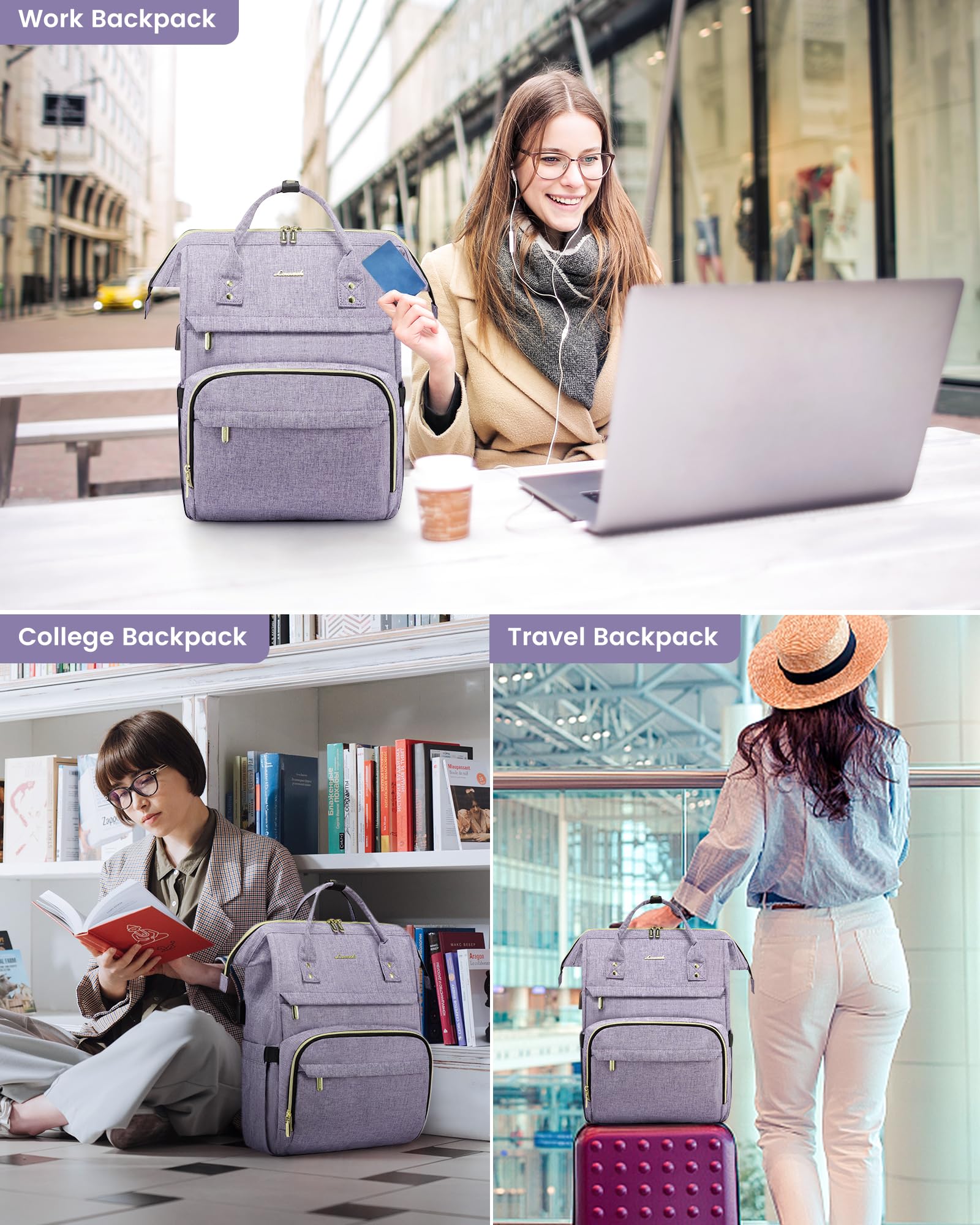LOVEVOOK Laptop Backpack for Women with Giant Tumbler Holder Pocket, 15.6 Inch Work Daypack for Teacher Nurse, Computer College Bookbag Purse, Waterproof Travel Back Pack with USB Charging Port