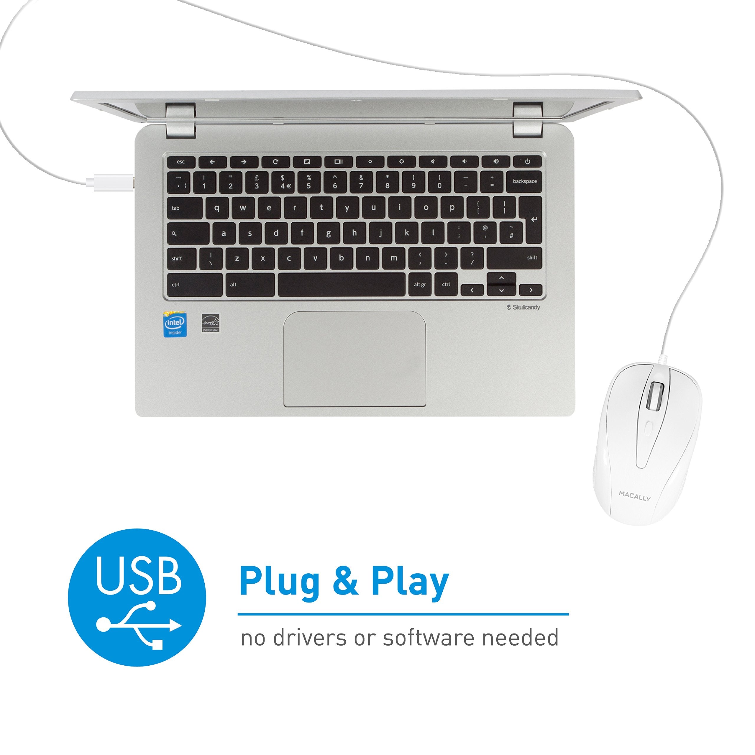 Macally Wired USB C Mouse for Mac and PC - Slim, Quiet, and Reliable - Type C Mouse for MacBook Pro/Air, iMac, Apple iPad, Laptop, Computer Desktop with 3 Button, Scroll Wheel, USBC, and 4 DPI Mode