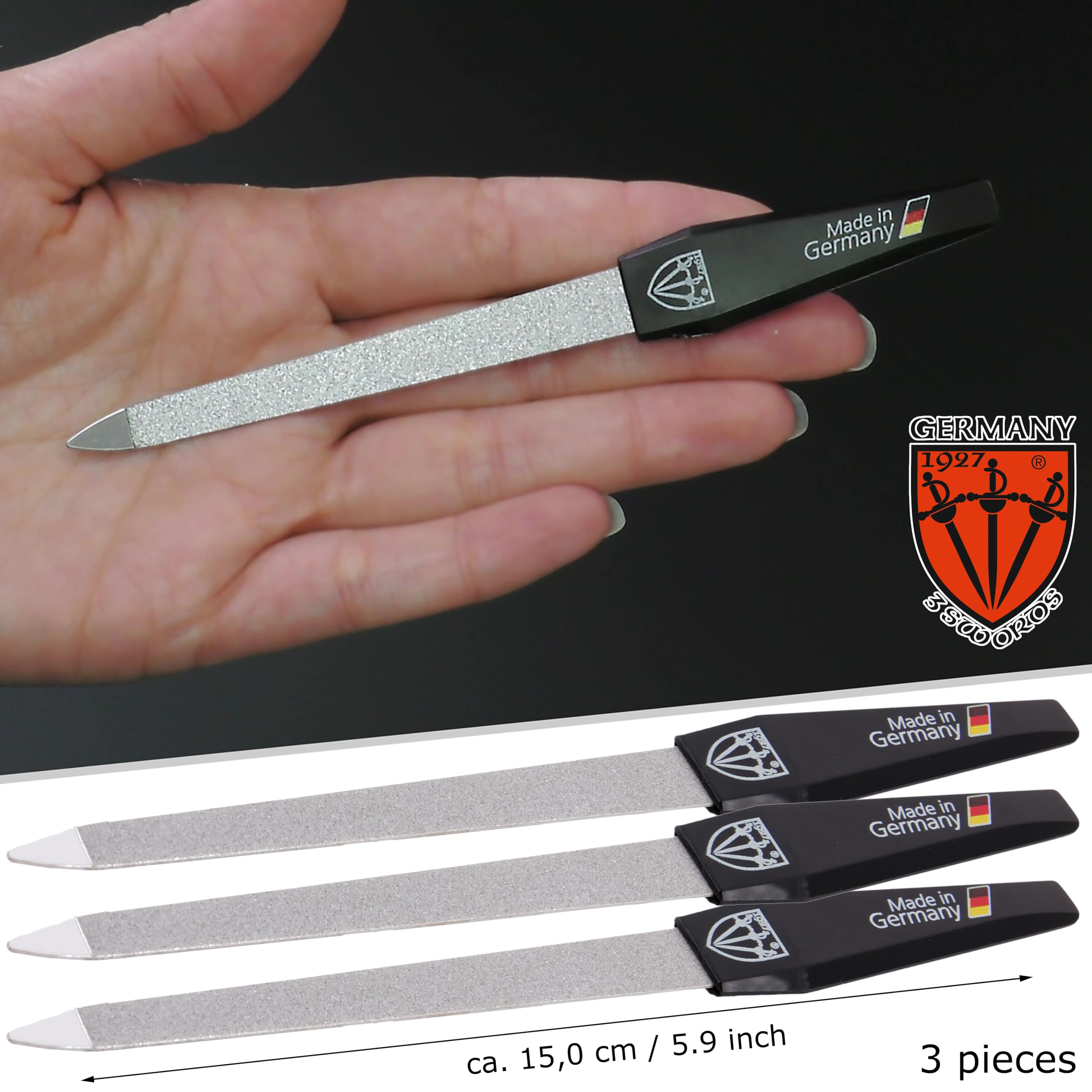 3 Swords Germany - Sapphire Metal Nail File Set 10 Pieces with 1 Piece 3-Way Nail Buffer – Nail Care Made in SOLINGEN/Germany