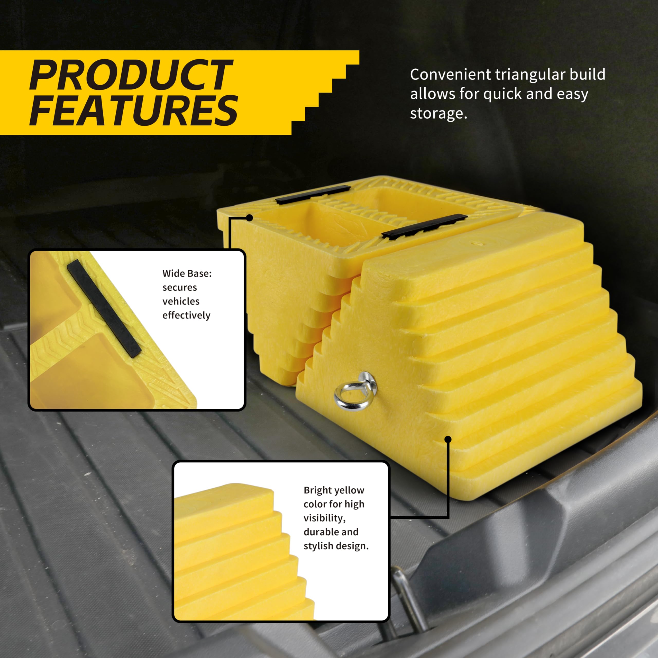 MaxxHaul 70073 Solid Rubber Heavy Duty Wheel Chock with Eyebolt (Pack of 2)