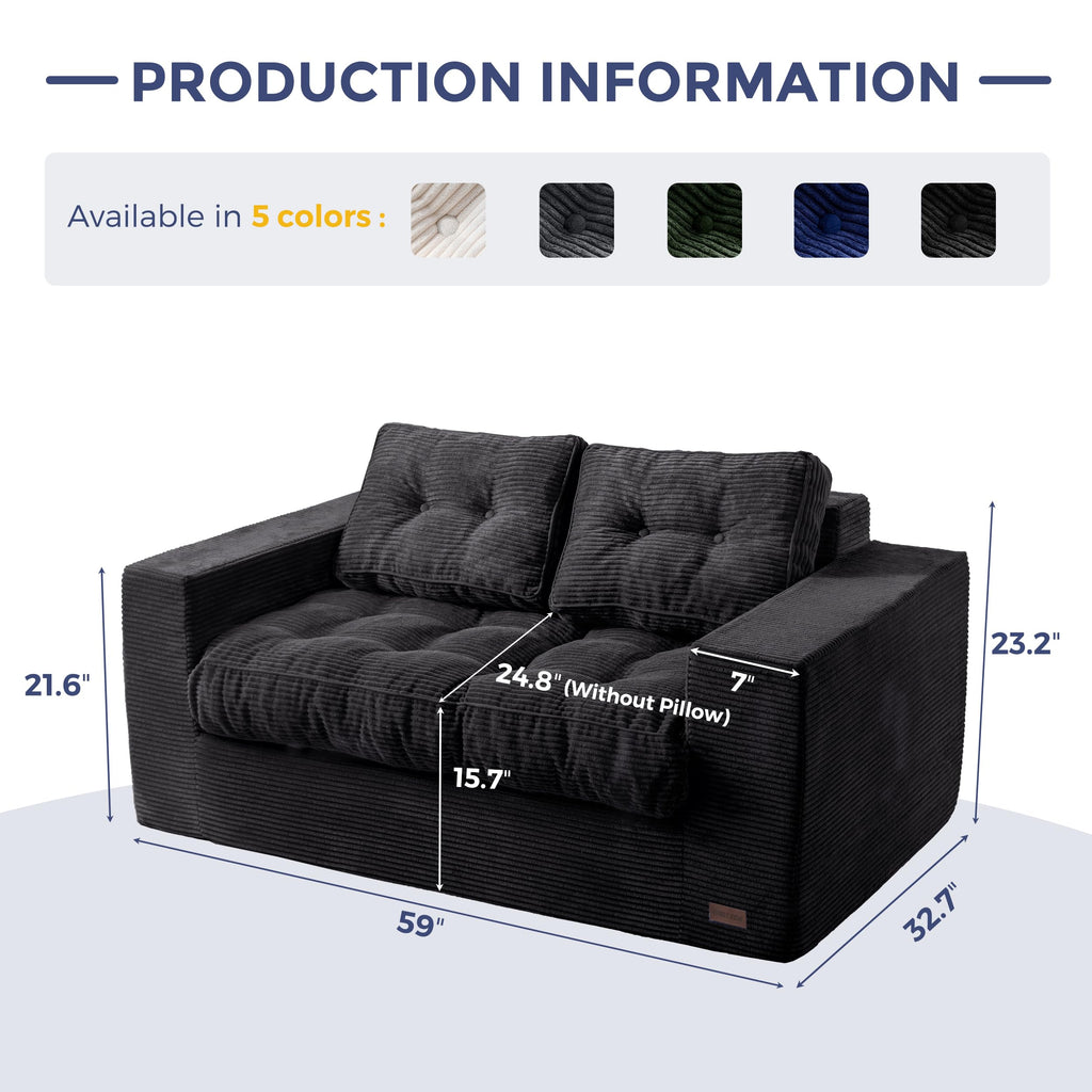 MAXYOYO 3 Seater Sofa Couch for Living Room, Tufted Boneless Couch Sofa Couch, Comfy Bubbled Bean Bag Chair for Apartment, No Assembly Needed, Beige