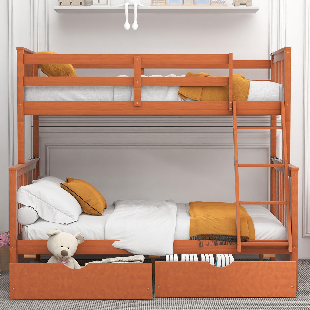 Merax Wood Bunk Bed with Two Drawers,Convertible Wood Bunk Bed with Ladders and Two Storage Drawers,Solid Wood Detachable Bed Frame with Ladders, Twin Over Full Size, Espresso