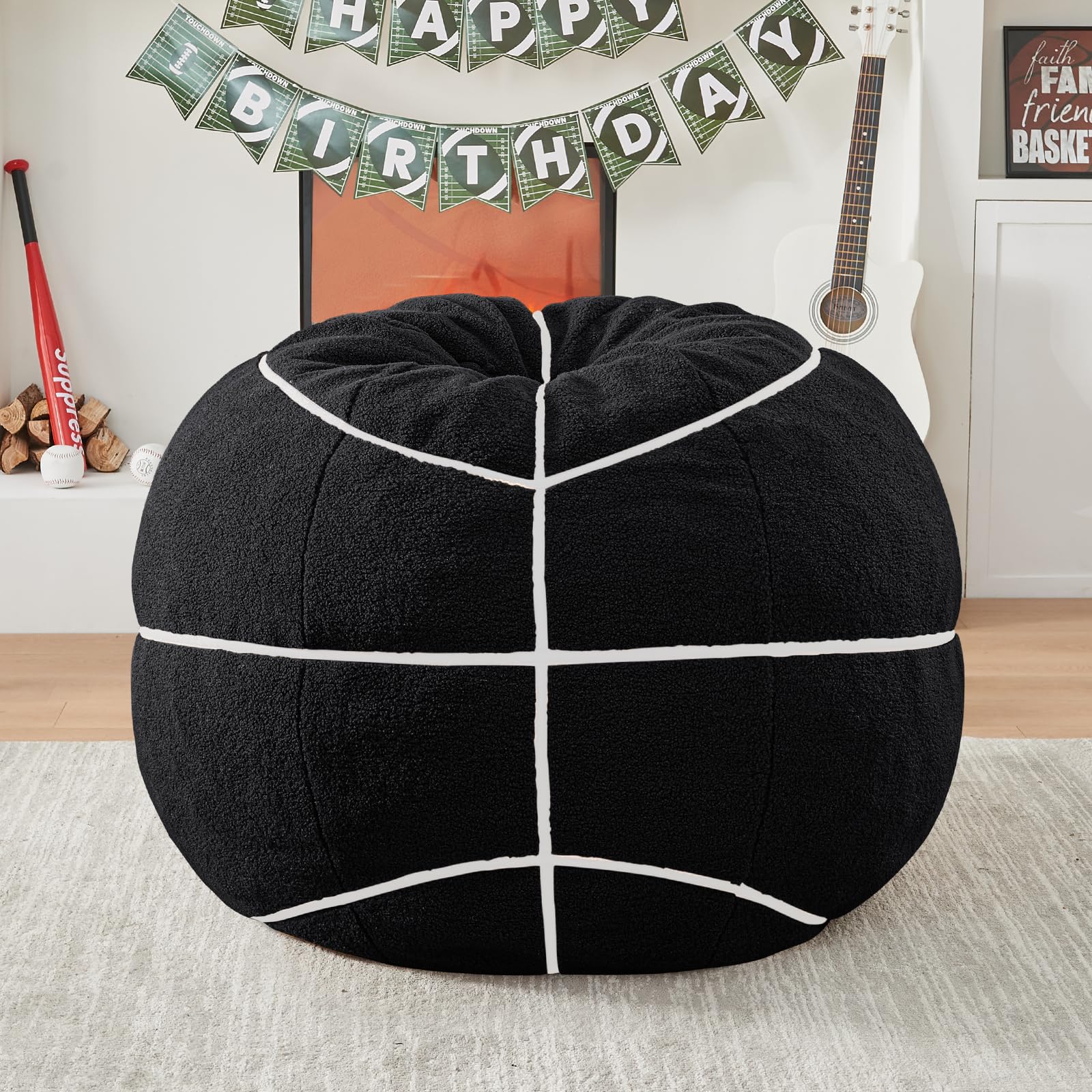 Sports Baseball Bean Bag Chair - Luxurious Bean Bag Chairs for Kids Teens Adults - Floor Sofa Couch with Filler - Plush BeanBag Furniture for Living Room Bedroom College Dorm - 32 Inch
