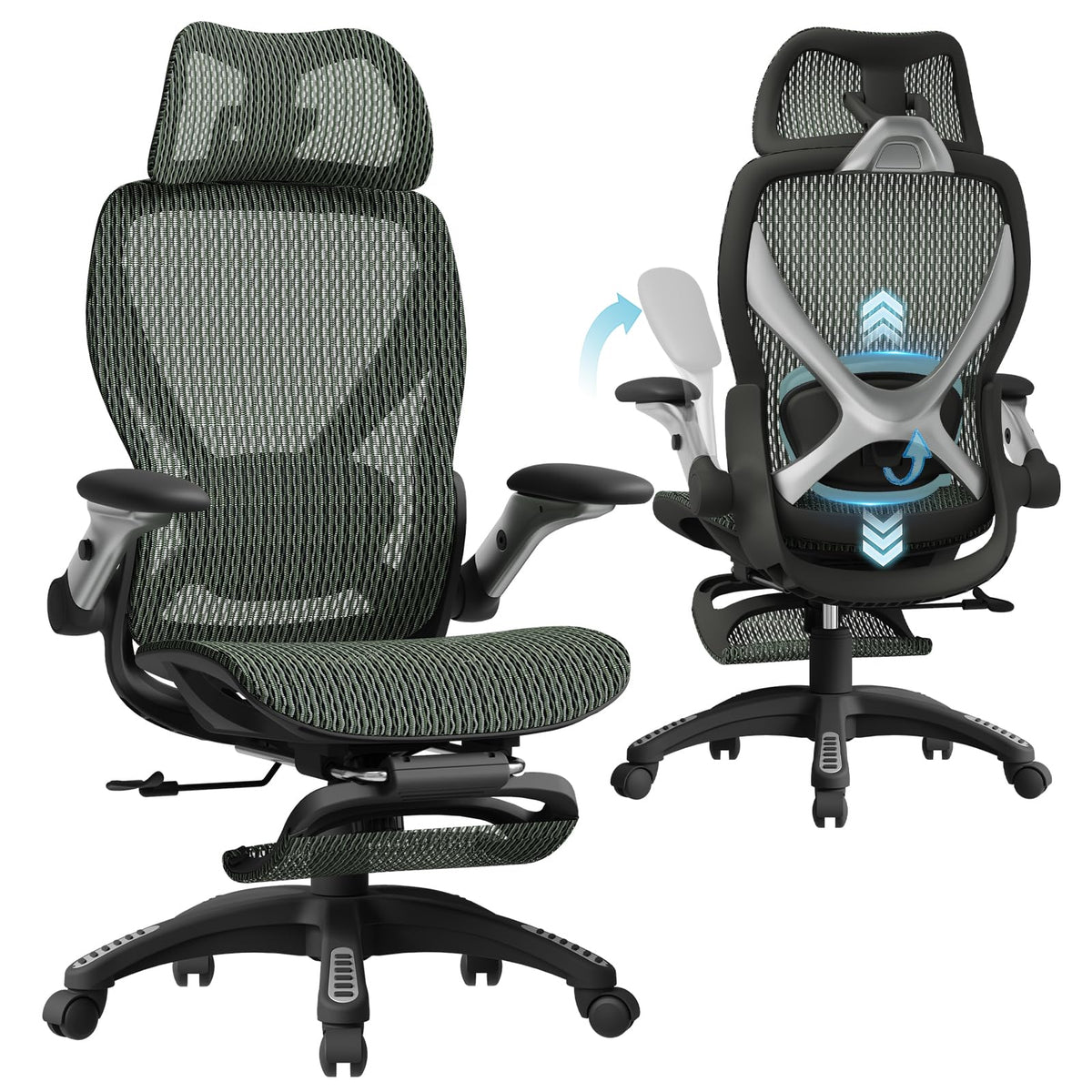ELABEST X100 Ergonomic Office Chair with Footrest, Big and Tall Home Desk Chair with 5D Flip-Up Arms, Adjustable 3D Lumbar Support,High Back Rolling Computer Chair, Swivel Mesh Chairs (Coffee Break)