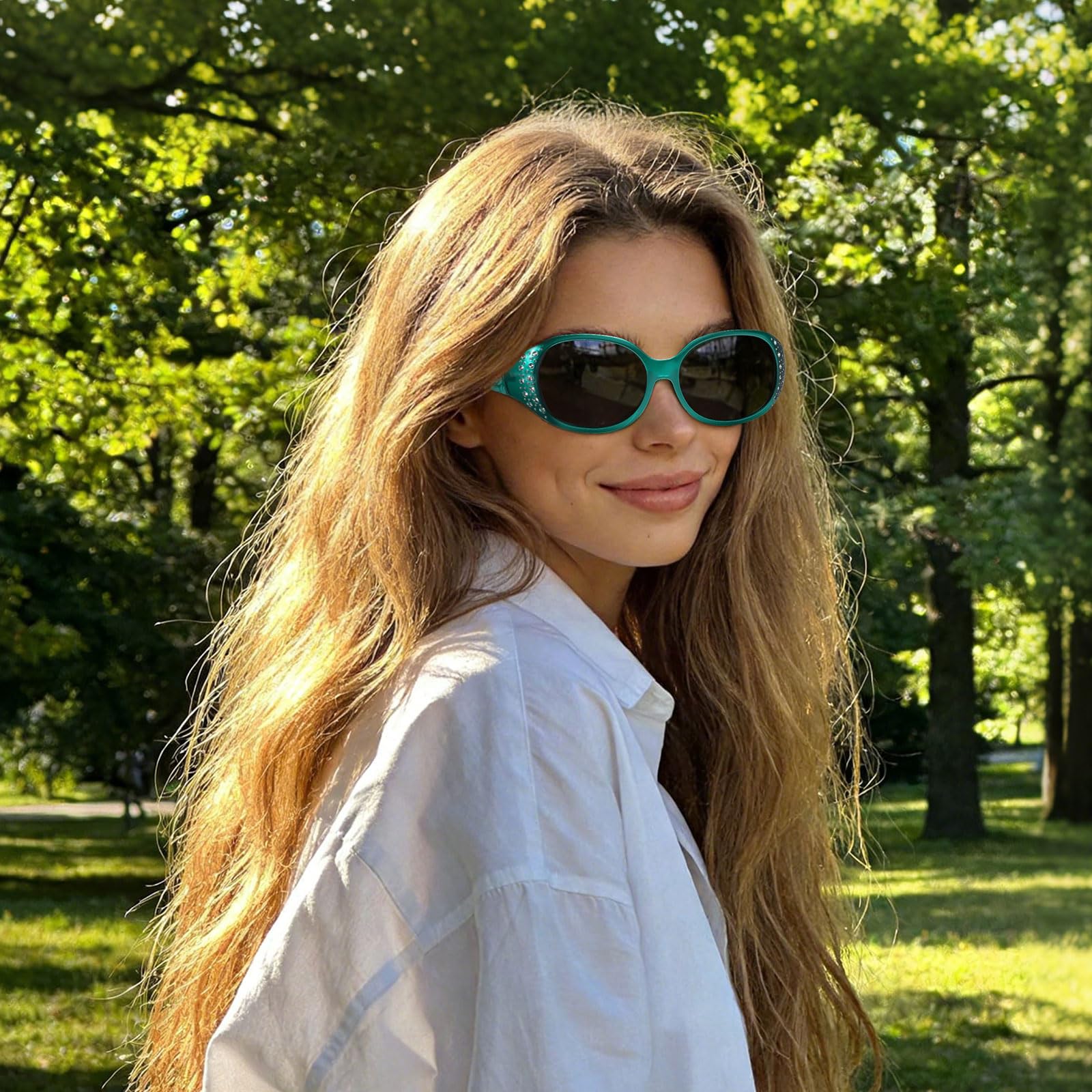 HAOLOTA Polarized Sunglasses for Women, Rhinestone Wrap Around Sunglasses with UV400 Protection
