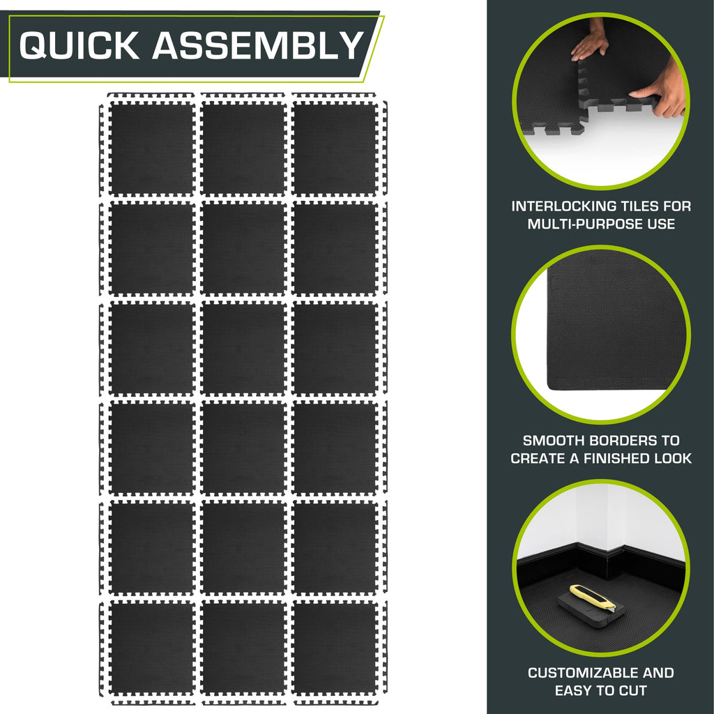 ProsourceFit Weaved Pattern Extra Thick Exercise Puzzle Mat 1-inch, EVA Foam Interlocking Tiles for Protective, Cushioned Flooring for Home and Gym Equipment; Black, 72 SQ FT, 18 Tiles