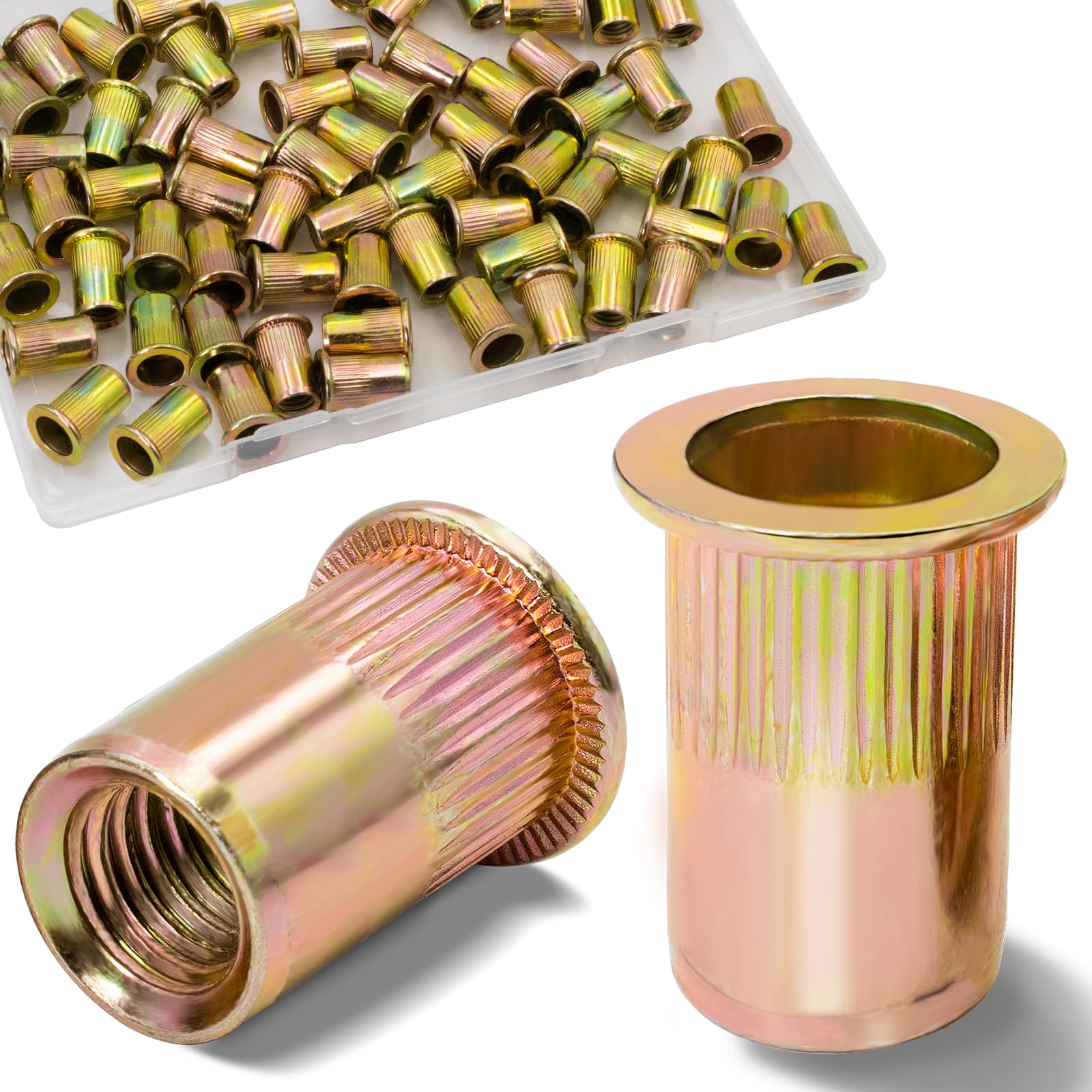 1/2''-13 UNC Rivet Nut, 10Pcs 304 Stainless Steel Flat Head Rivnut Threaded Insert Nutsert