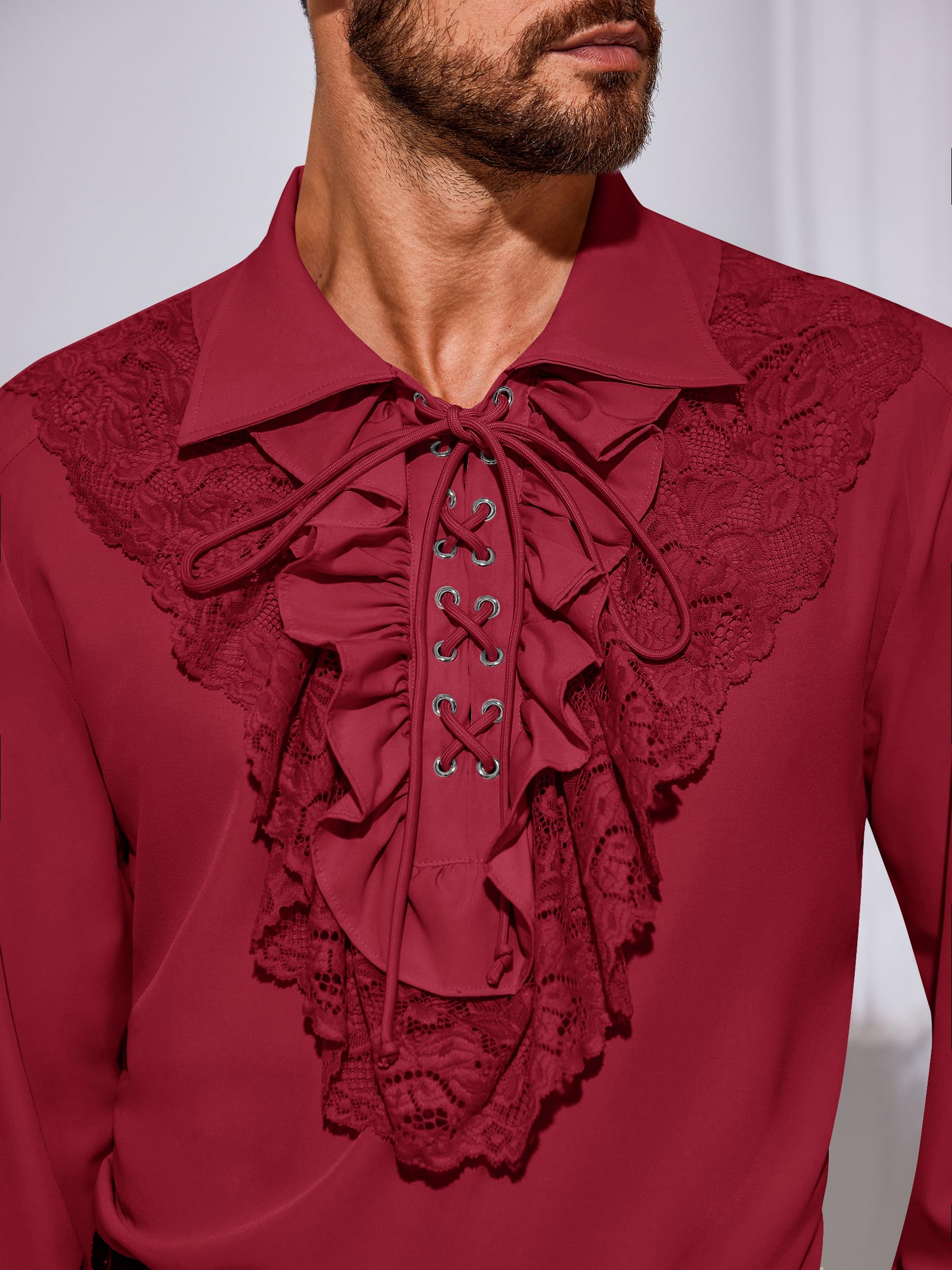 Runcati Mens Pirate Shirt Ruffle Renaissance Victorian Vampire Poet Shirts Steampunk Gothic Medieval Lace Costume